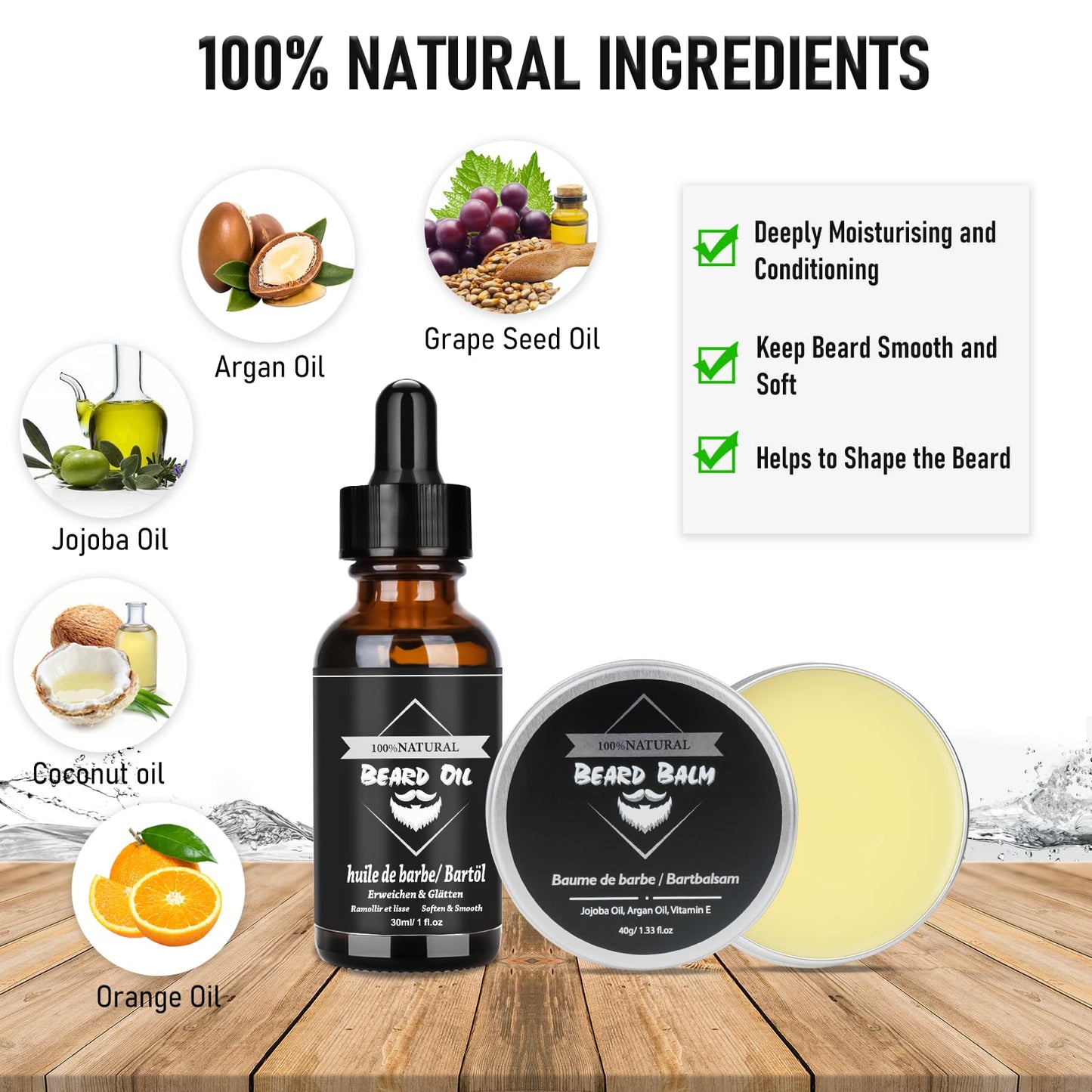 CUSMAY Bartpflege Set für Männer 9 Teilig,Geschenke Bart Set Herren mit Natürlich Bartshampoo,Bartöl,Bartbalsam,Bartkamm,Bartbürste,Bartschere, Männer Geschenkset für Vatertag Valentinstag Weih