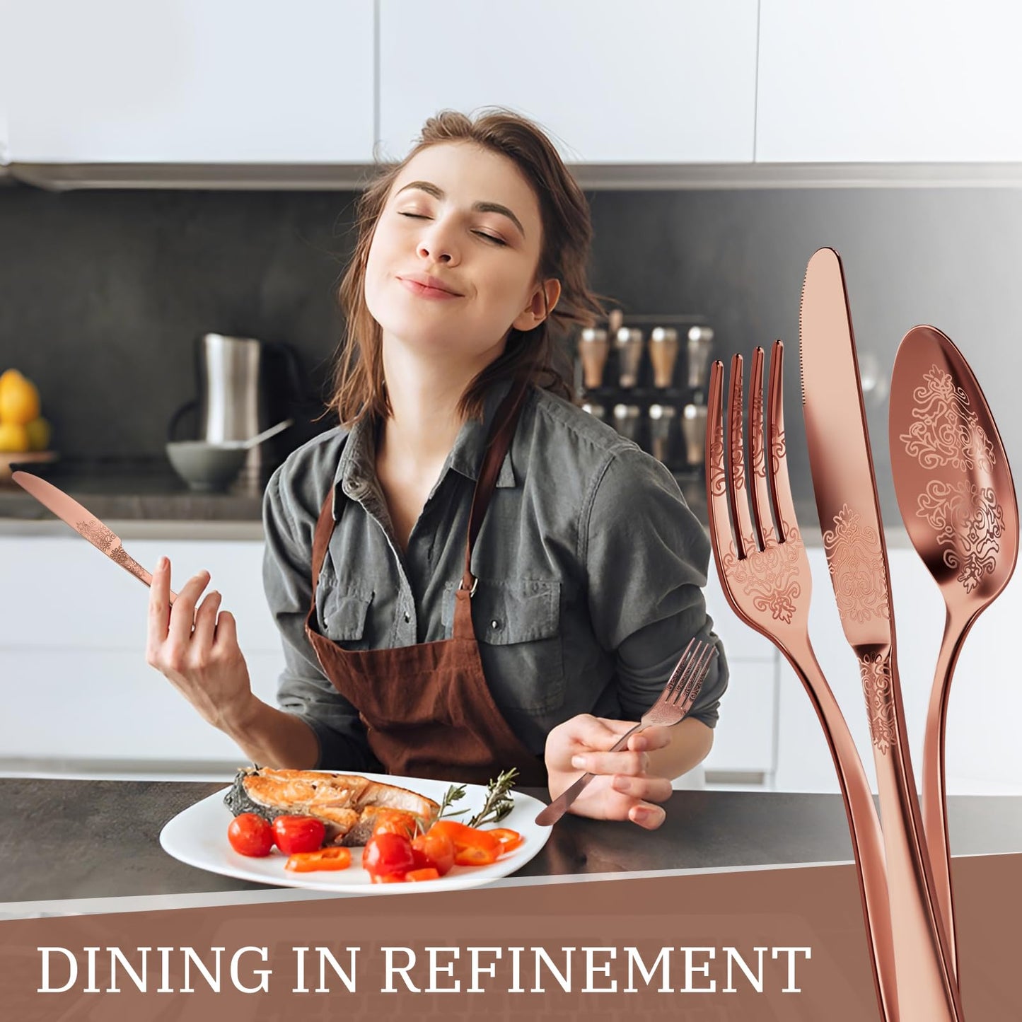 DRAGON RIOT Besteck Set 6 Personen - 30 teilig Edelstahl Besteckset Roségold, Elegantes Bestecksets mit Messer Gabel Löffel, Cutlery Set für Haus/Party/Restaurant
