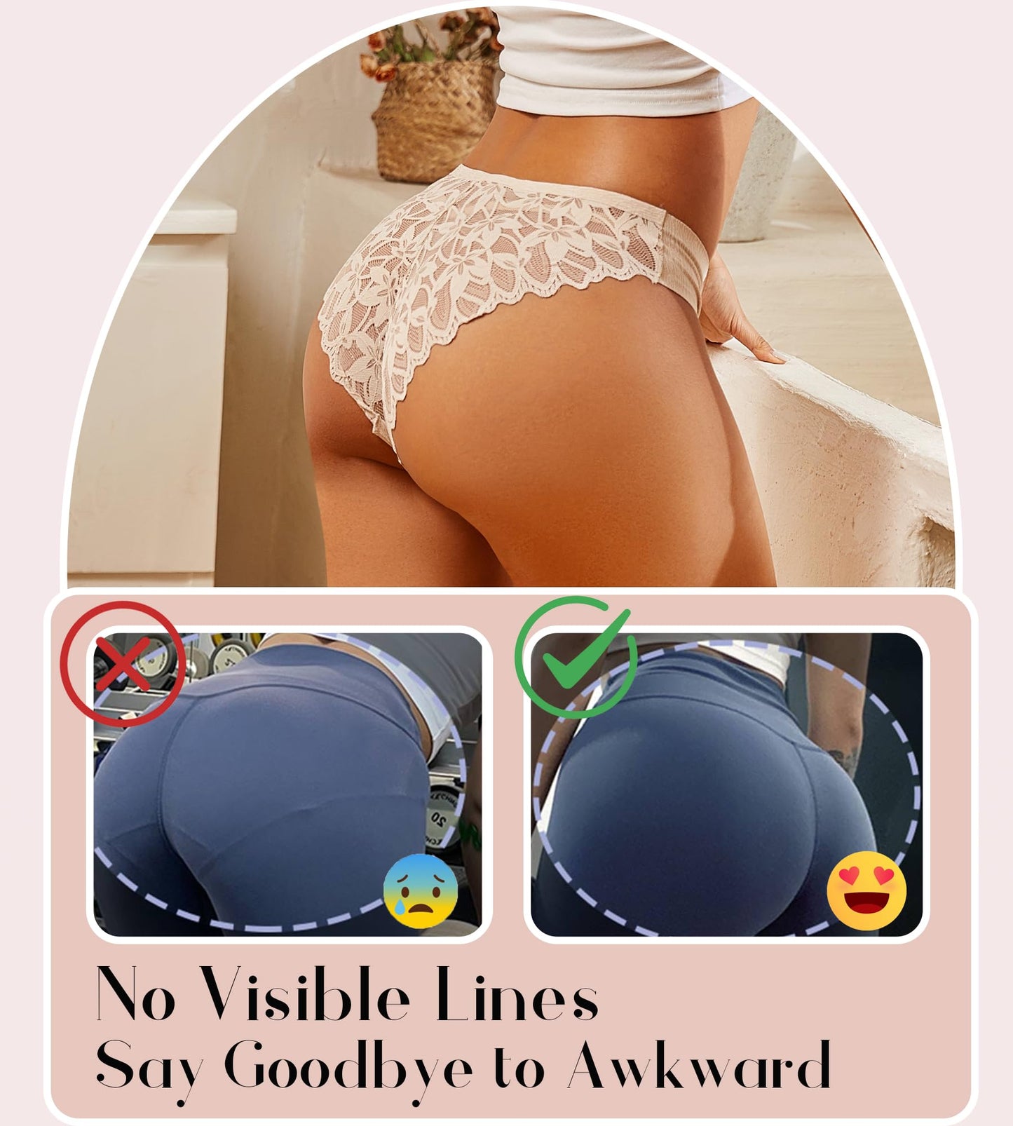 Women's Seamless Brazilian Panties Lace Hipster Underwear 6-Pack