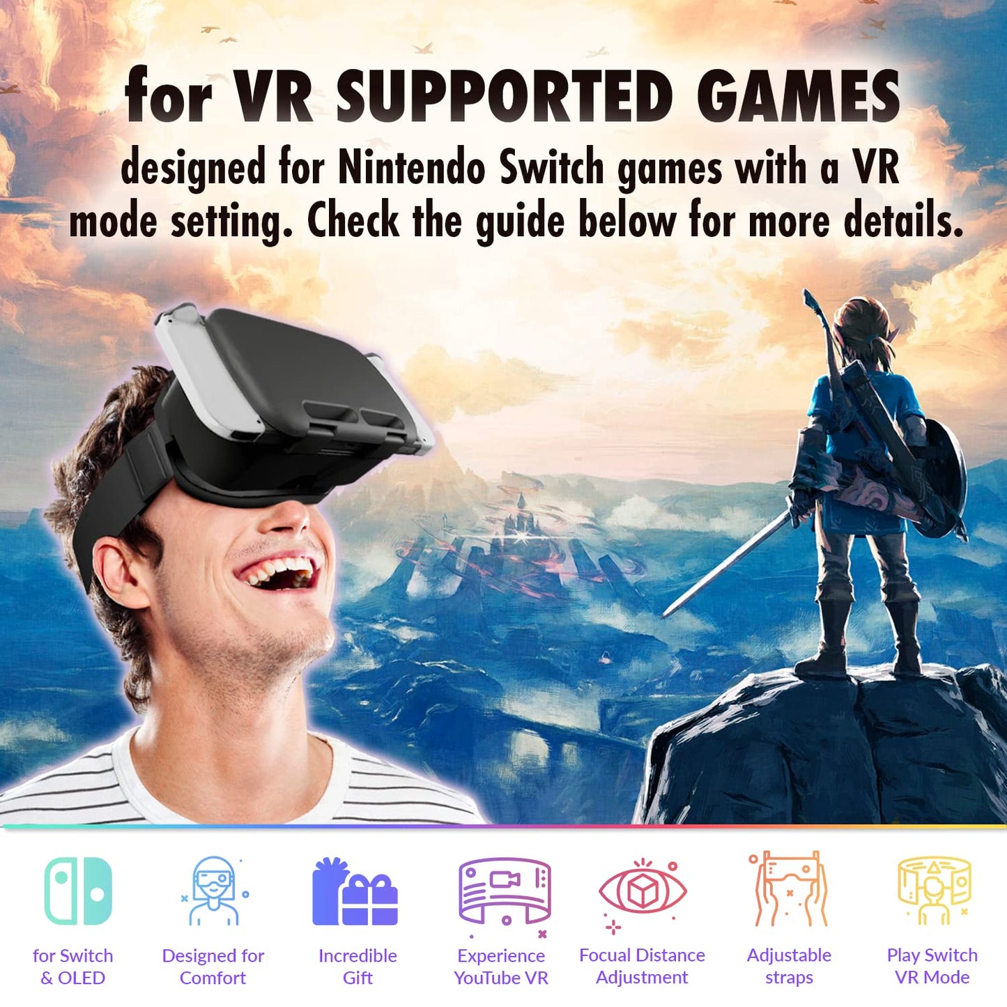 Orzly VR Brille für Nintendo Switch/Switch OLED Konsole Modell fur 3D Virtual Reality Headset Spiele Zubehör Set- Geschenkbox-Edition Schwarz
