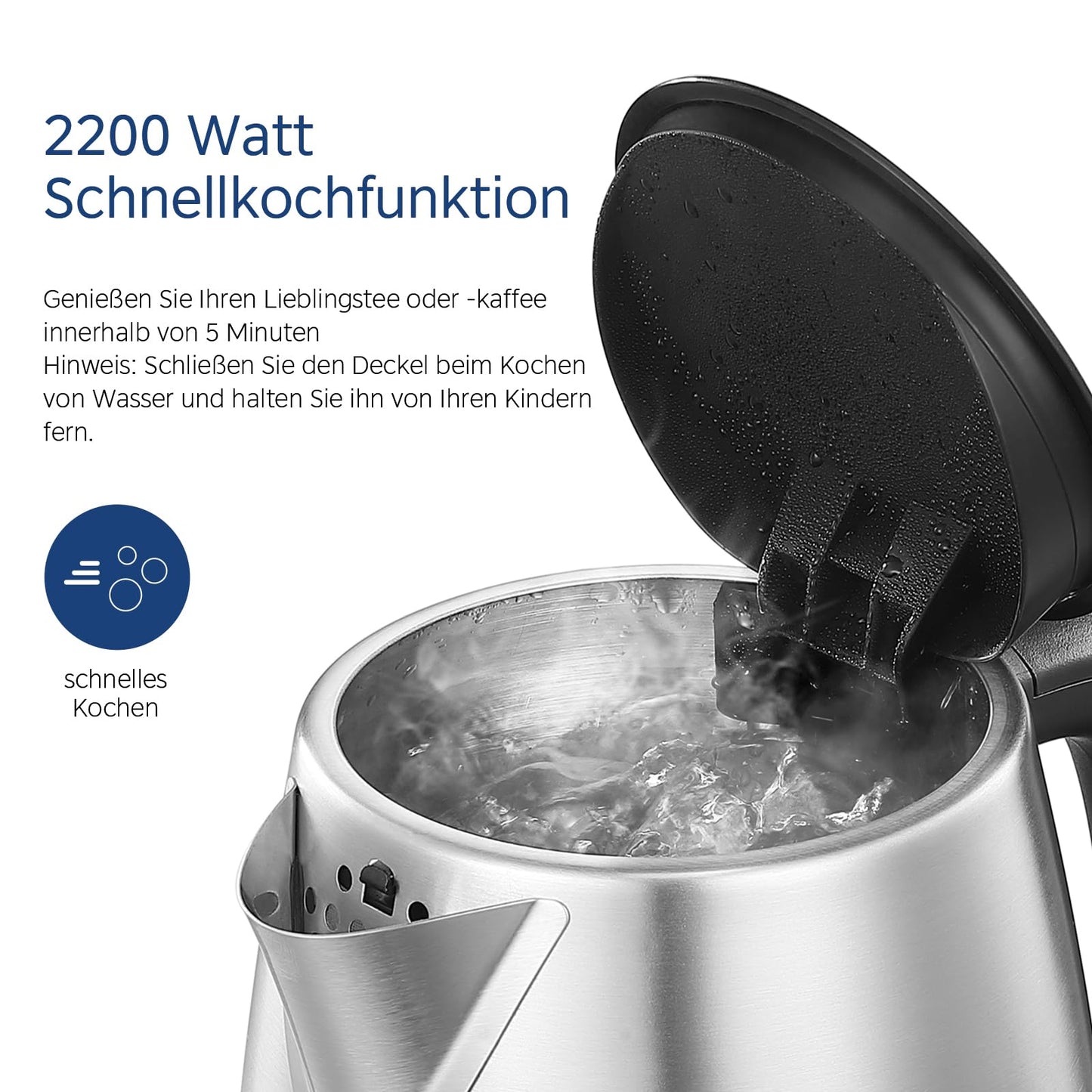 Midea Wasserkocher mit Temperatureinstellung (40, 60, 70, 80, 90, 100 Degree C),Edelstahl 1,7 Liter,Kettle 2200W mit Sichtfenster, Warmhaltefunktion für 60 Min