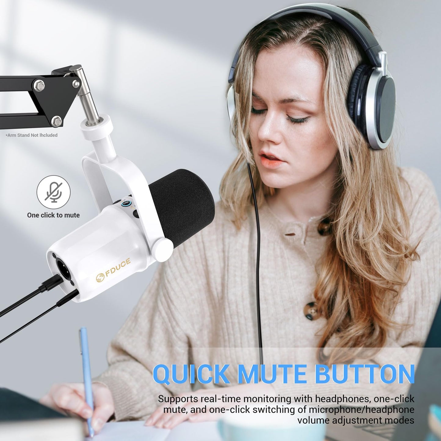 FDUCE SL40X XLR Dynamic Microphone Set for Vocal Recording, Podcasting, Gaming, Live Streaming and Broadcasting, All-Metal Microphone, Voice Isolating Technology, Black