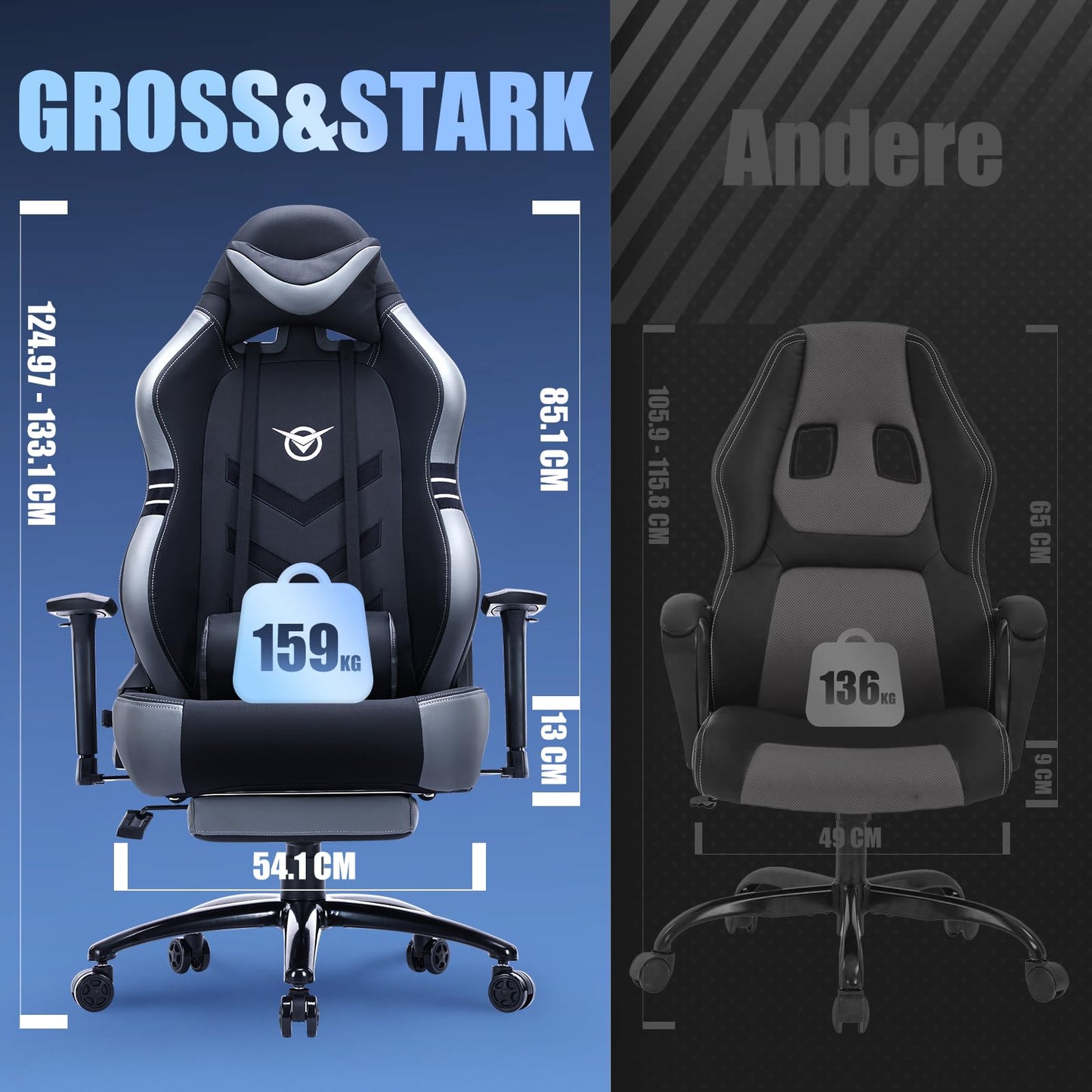 COLAMY Gaming Stuhl mit Fußstütze 160 KG Belastbarkeit-Computer Gamer PC Stuhl, Ergonomisch Hohe Rückenlehne, Verstellbare Rückenlehne, 3D Armlehnen, Kopfstütze und Lordosenstütze, Schwarz