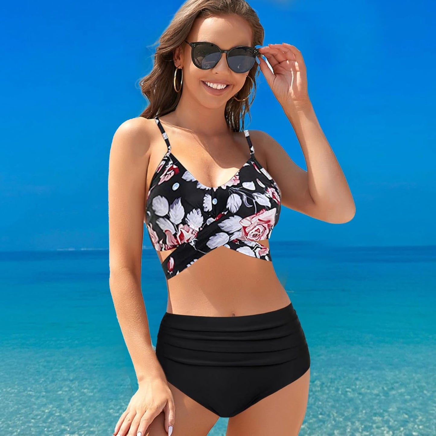 Women's High-Waist Push-Up Bikini Set – Two-Piece Swimwear with Adjustable Straps
