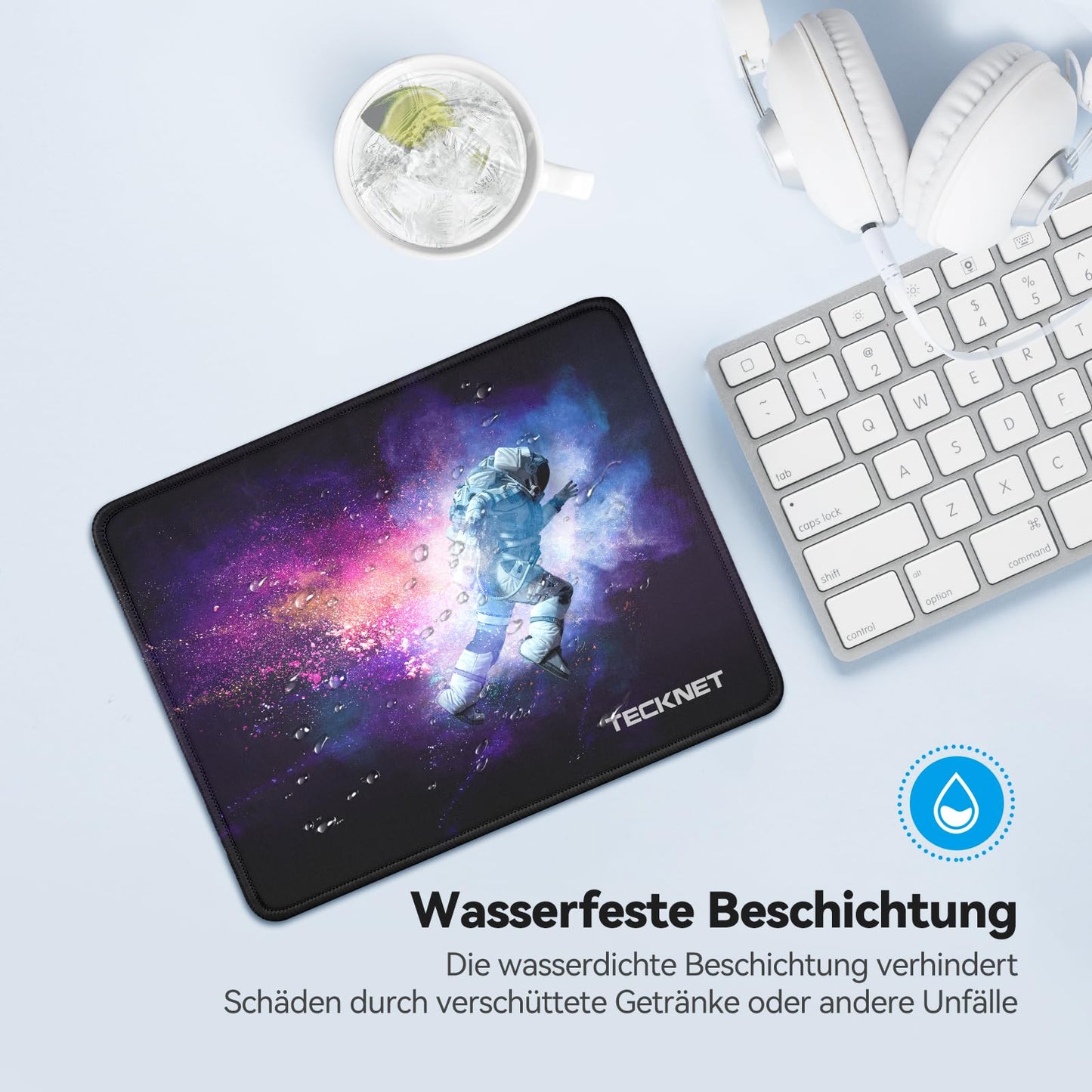 TECKNET Mauspad, 280 x 210 mm Gaming Mousepad mit Wasserdicht und Rutschfester Gummi für PC-Büro, Arbeit, Gaming, Studium, Laptop, Computer, Zuhause-Schwarz