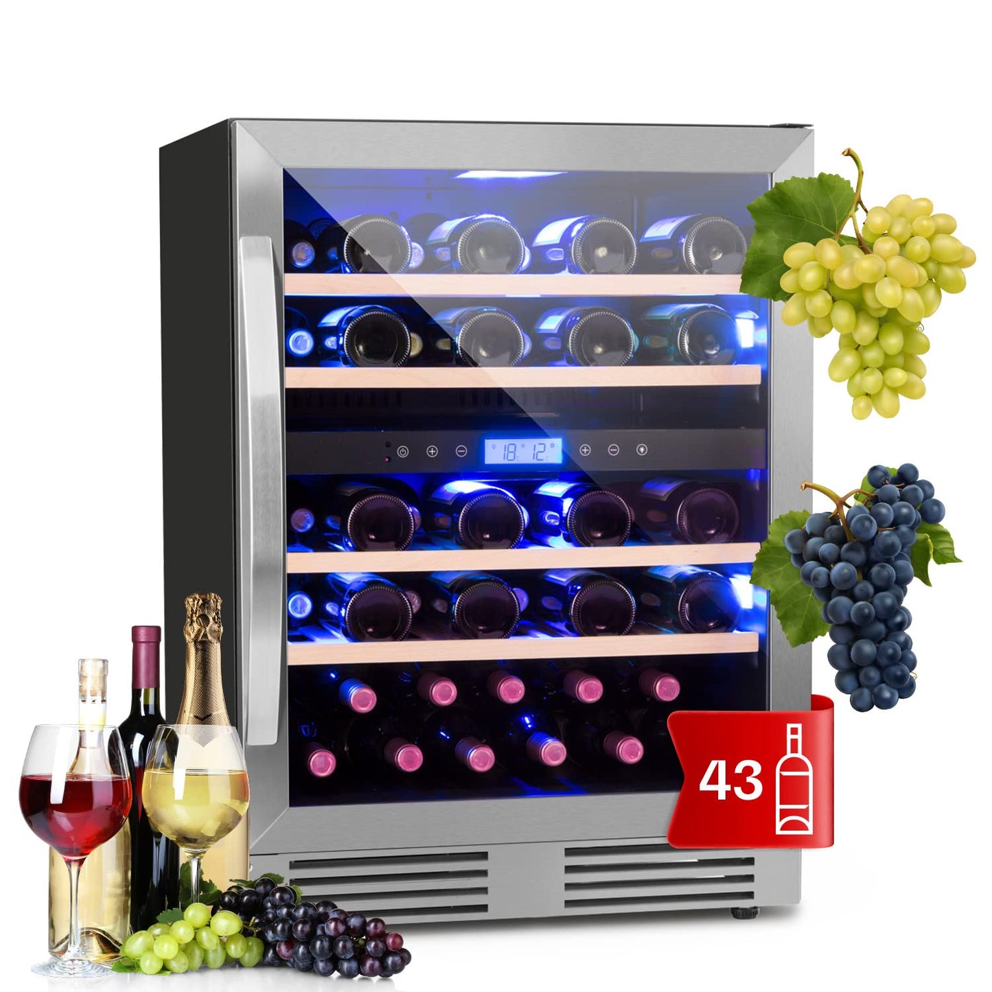 Klarstein built-in wine refrigerator, 2 zone drinks refrigerator small, small wine cabinet 306L, small wine refrigerator with glass door, indoor/outdoor bottle refrigerator, wine fridge 116 bottles