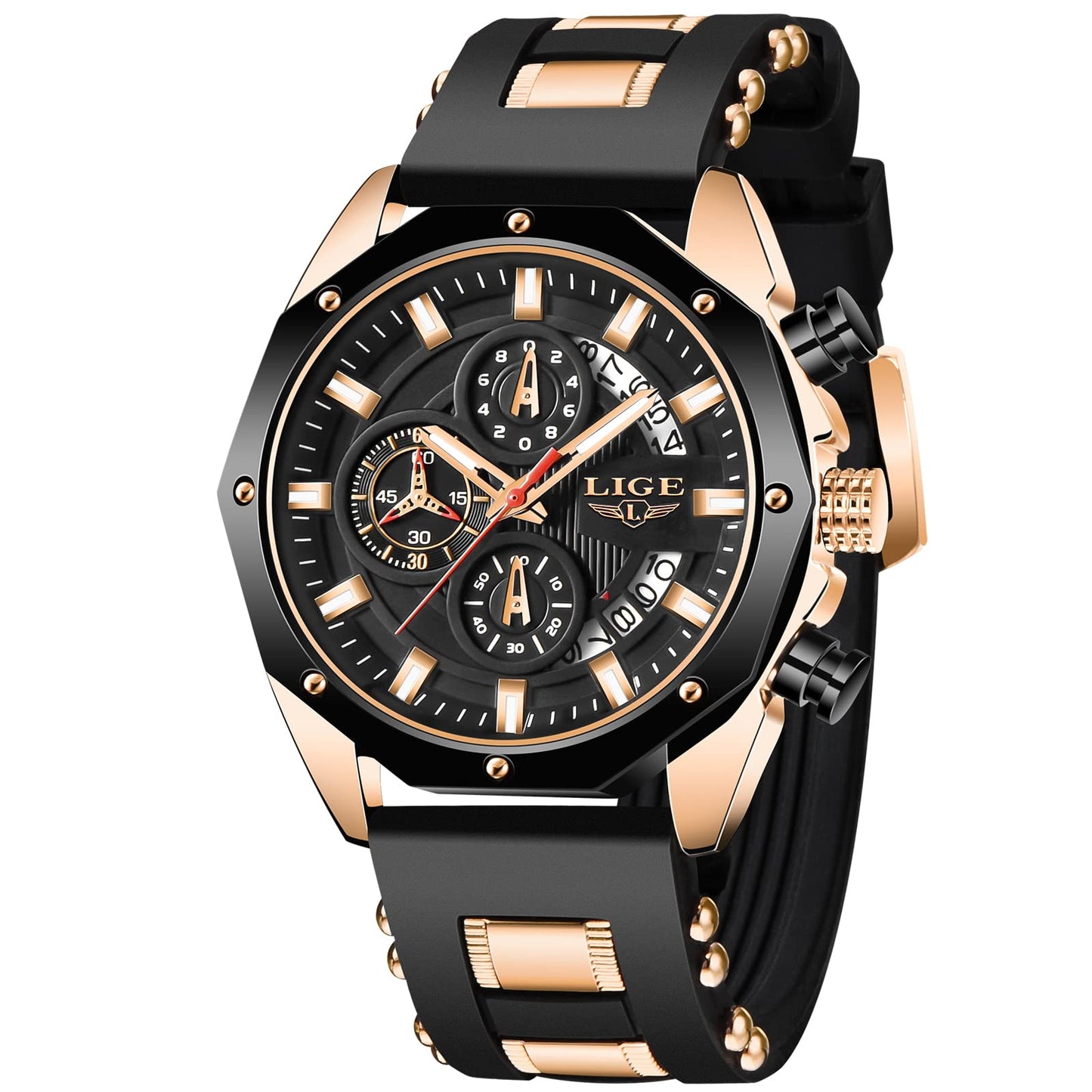 LIGE Uhren Herren Chronograph Analog Quarz Klassische Business Armbanduhr, 3ATM Wasserdicht Edelstahl Herrenuhr, Lederarmband/Edelstahlarmband Uhr Geschenk für Männer