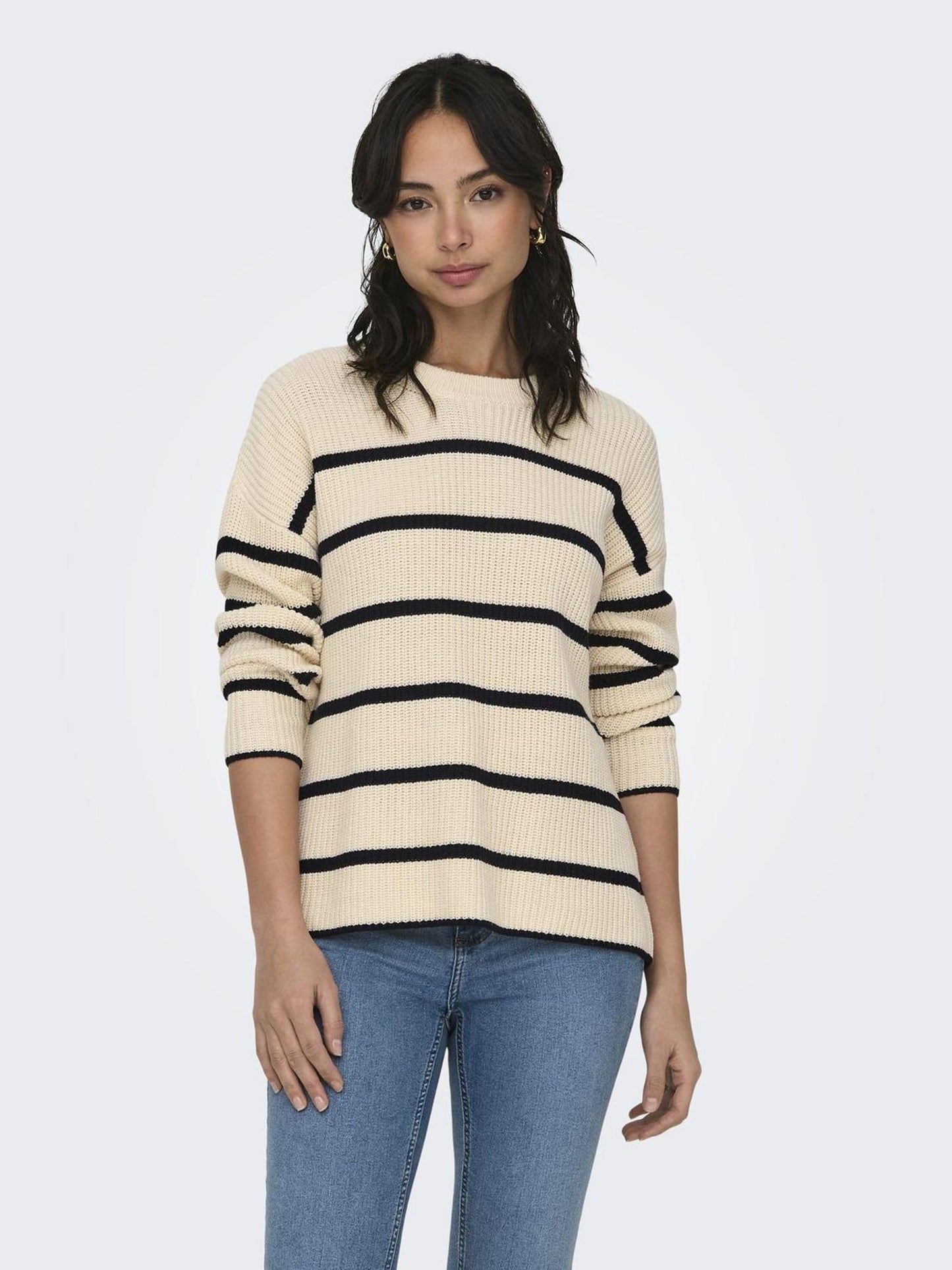 ONLY ONLPERNILLE Women’s Stripe Knit Sweater – Soft Cotton Blend