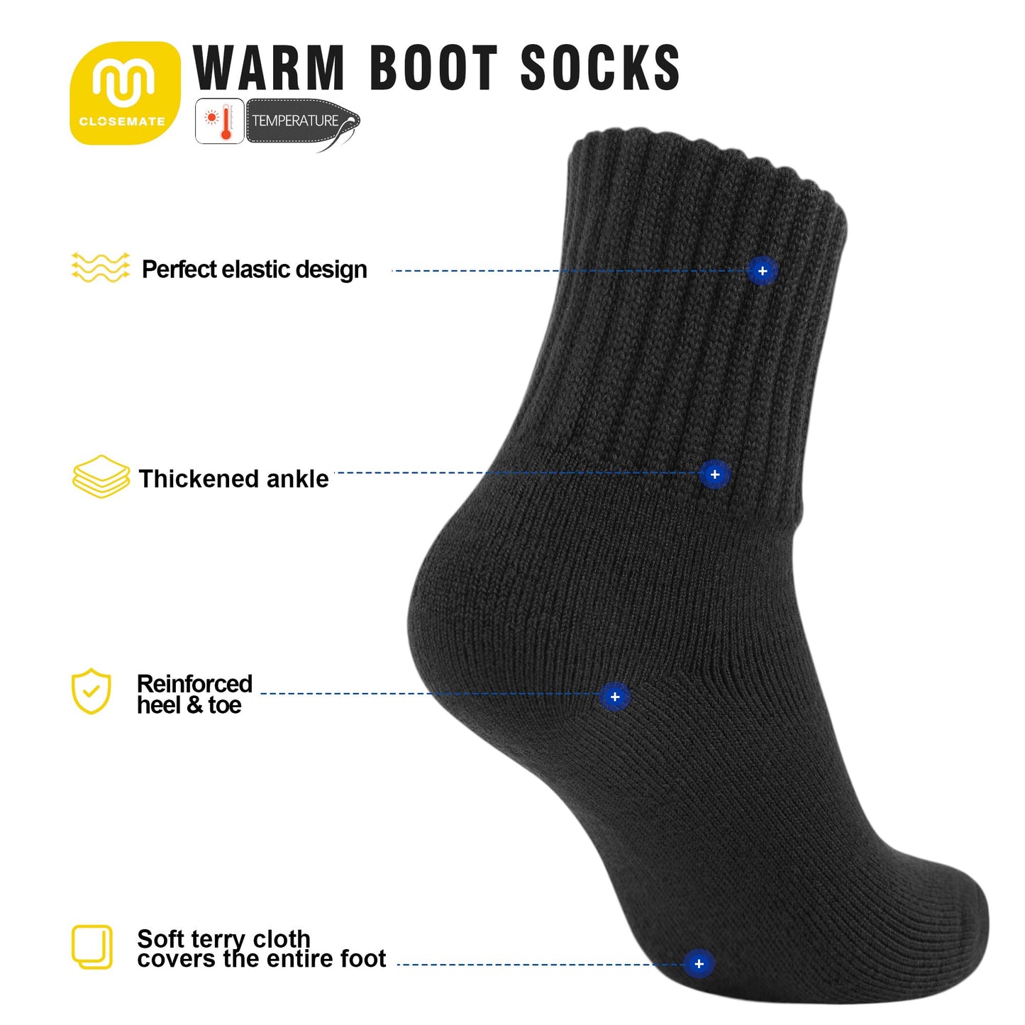Thermosocks for Women – 3 Pairs Thick Knit Winter Socks