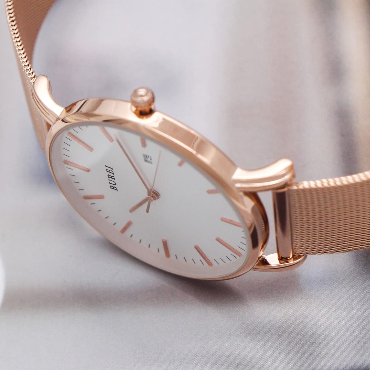 BUREI Ultra Dünne Uhren Herren Schwarze Analoges Datum Armbanduhr Herren mit Japanisches Quarzwerk, Geschenke für Männer