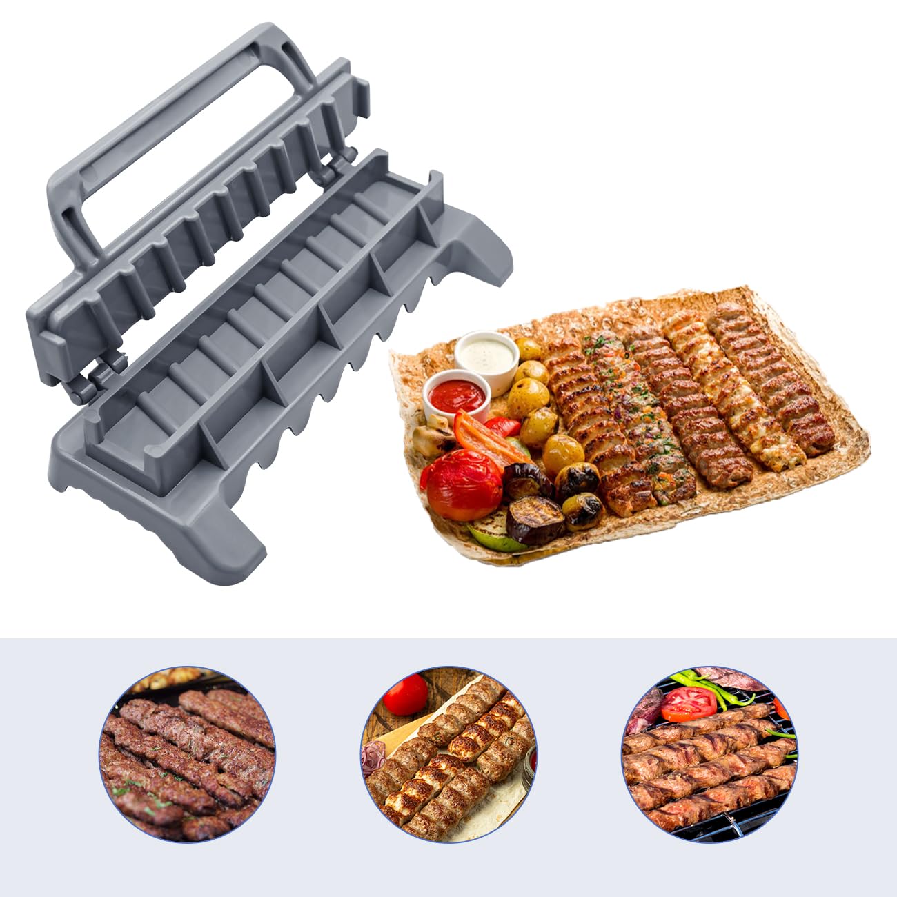 PAXLINSEN Großer Kebab Maker Kunststoff Presse mit 6 Edelstahl Spieße und 1 Schäler, Kabob Spieße Barbecue Maschine Maker Form, tragbare einfach zu bedienen Kebabs Wesentliche Grillen Werkzeug