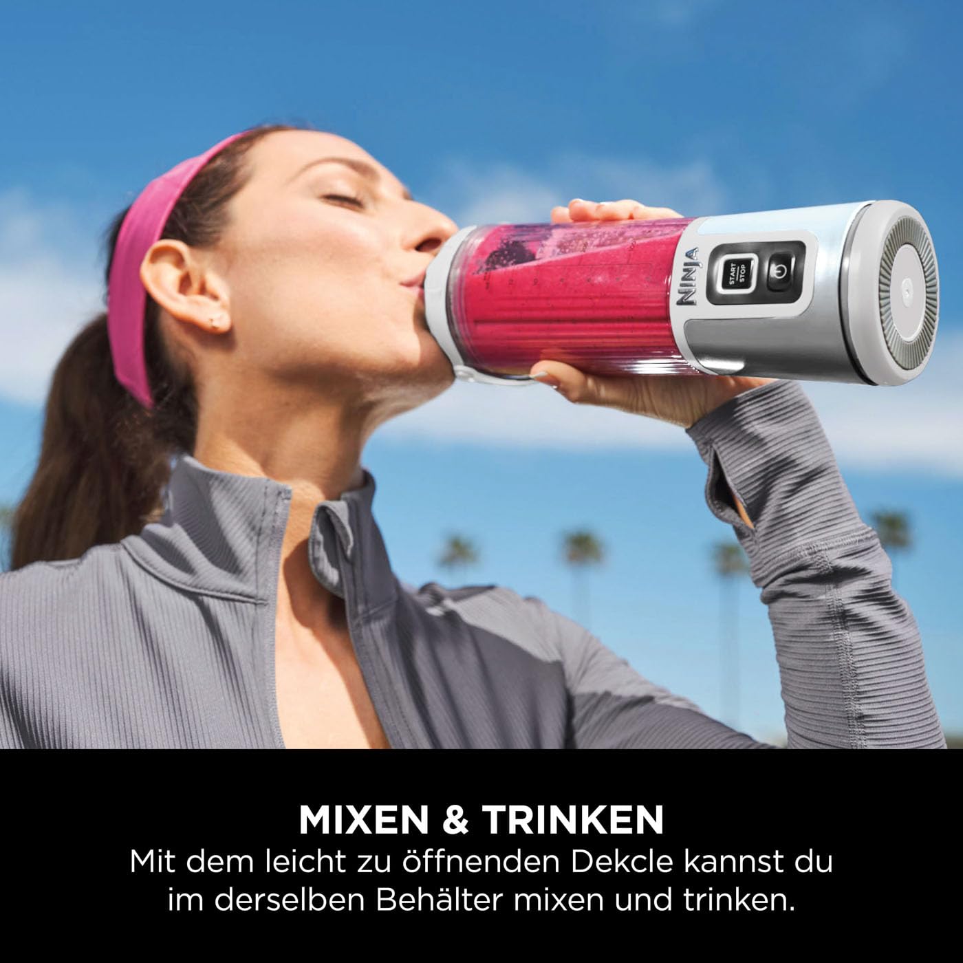 Ninja Blast Tragbarer Mixer / Blender / Smoothie Maker, 530ml Becher, Auslaufsicherer Deckel, Leistungsstarker Mini Standmixer, Kabellos & Wiederaufladbar, Zerkleinert Eis & Obst, Schwarz
