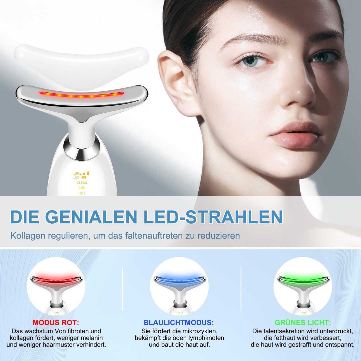 ChapStick Gesichtsmassagegerät Gegen Falten, Smart Multicolor Anti-Falten Schönheit Gerät, 3 Modi Hals Gesichtsstraffung Gerät, 45°C EMS Gua Sha Elektrisch Gesichtsmassagegerät, Straffung und Lifting