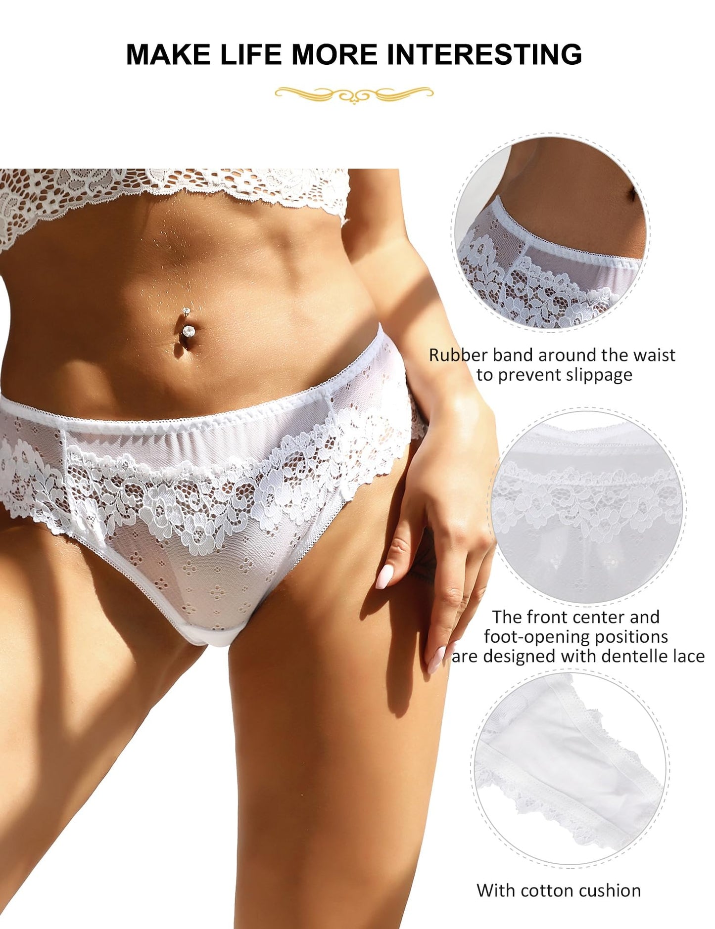 Women's Lace Underwear Briefs Comfortable Thong Soft String Breathable Floral Sexy Sizes S-2XL