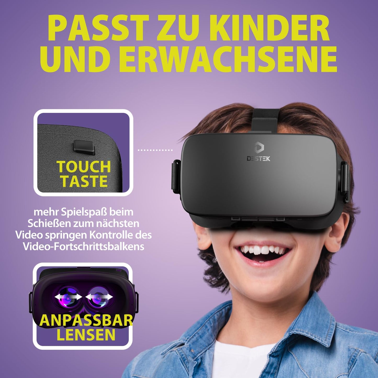 DESTEK V5 VR Glasses Mobile Phone, Eye Protection 3D Mobile Phone Glasses 110° FOV HD Anti-Blue Lens VR Headset for iPhone Samsung Android 4.7-6.8 inch