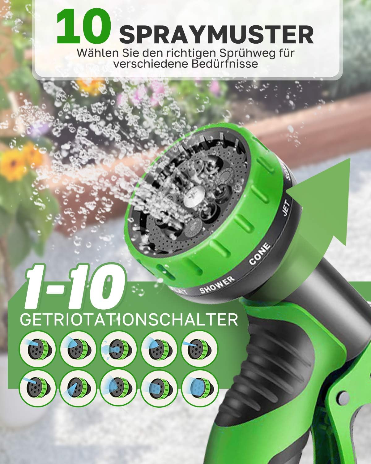 Flexibler Gartenschlauch 15m, Dehnbarer Gartenschläuche mit 10-Funktionsdüse Brause, 3/4 und 1/2 Zoll Messinganschlüssen, Garden Hose für Gartenarbeit, Rasenbewässerung und Hausreinigung