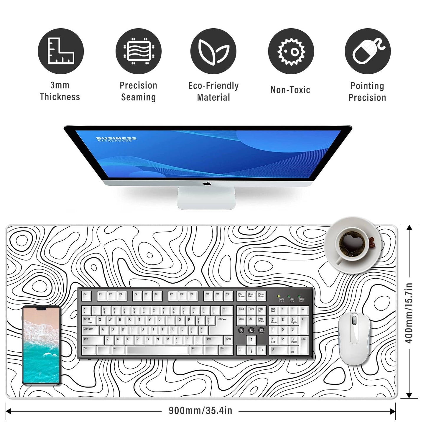 Anpollo Gaming Mouse Mat XXL 900 x 400 x 3 mm Non-Slip Desk Mat Table Mat Multifunctional Office Mouse Mat, Type 1