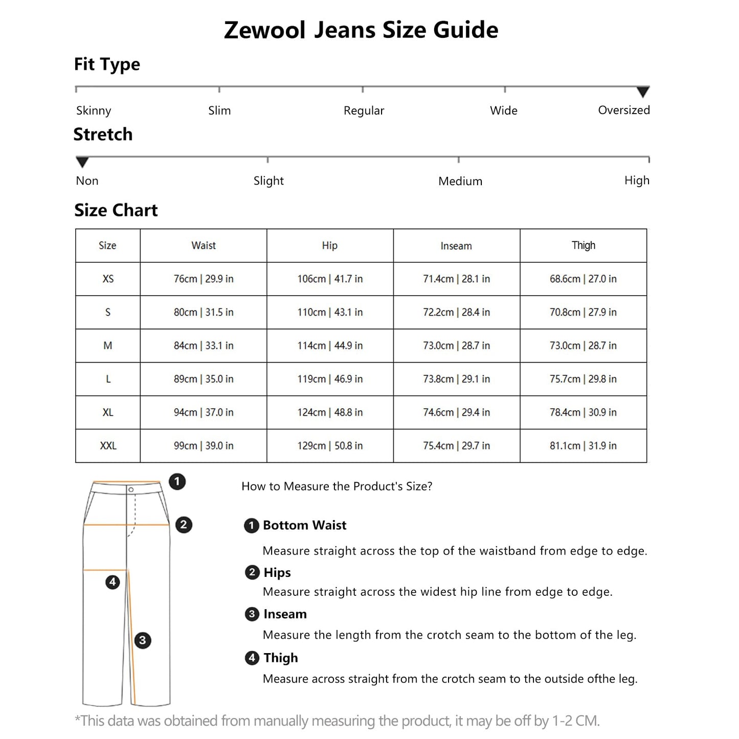 Zewool Men’s Diagonal Button Baggy Jeans