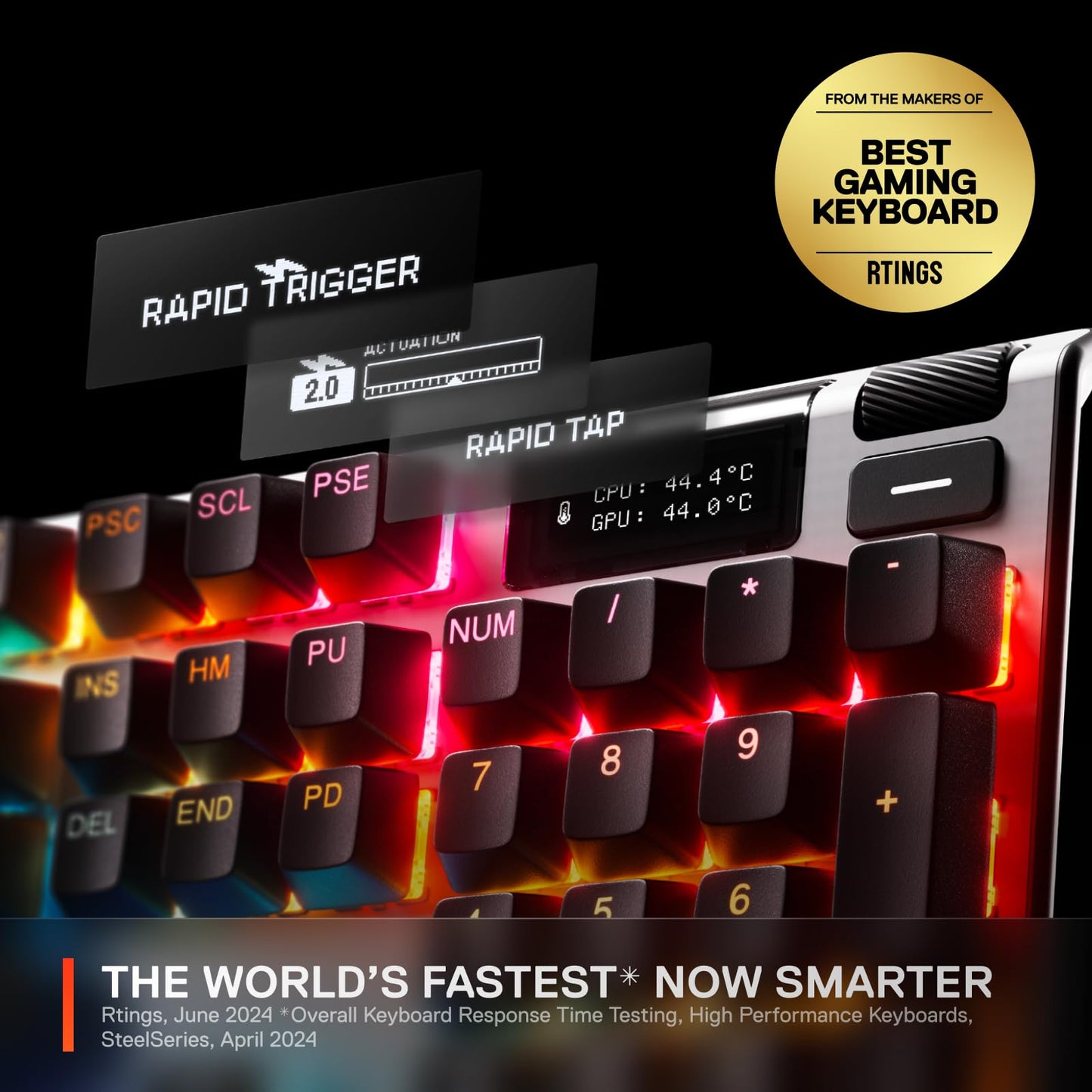 SteelSeries Apex Pro Gen 3 - HyperMagnetic Gaming-Tastatur - OmniPoint 3.0 Switches - anpassbares Ansprechverhalten - Rapid Trigger - Rapid Tap/SOCD - OLED - RGB - PBT-Keycaps - DE Layout QWERTZ