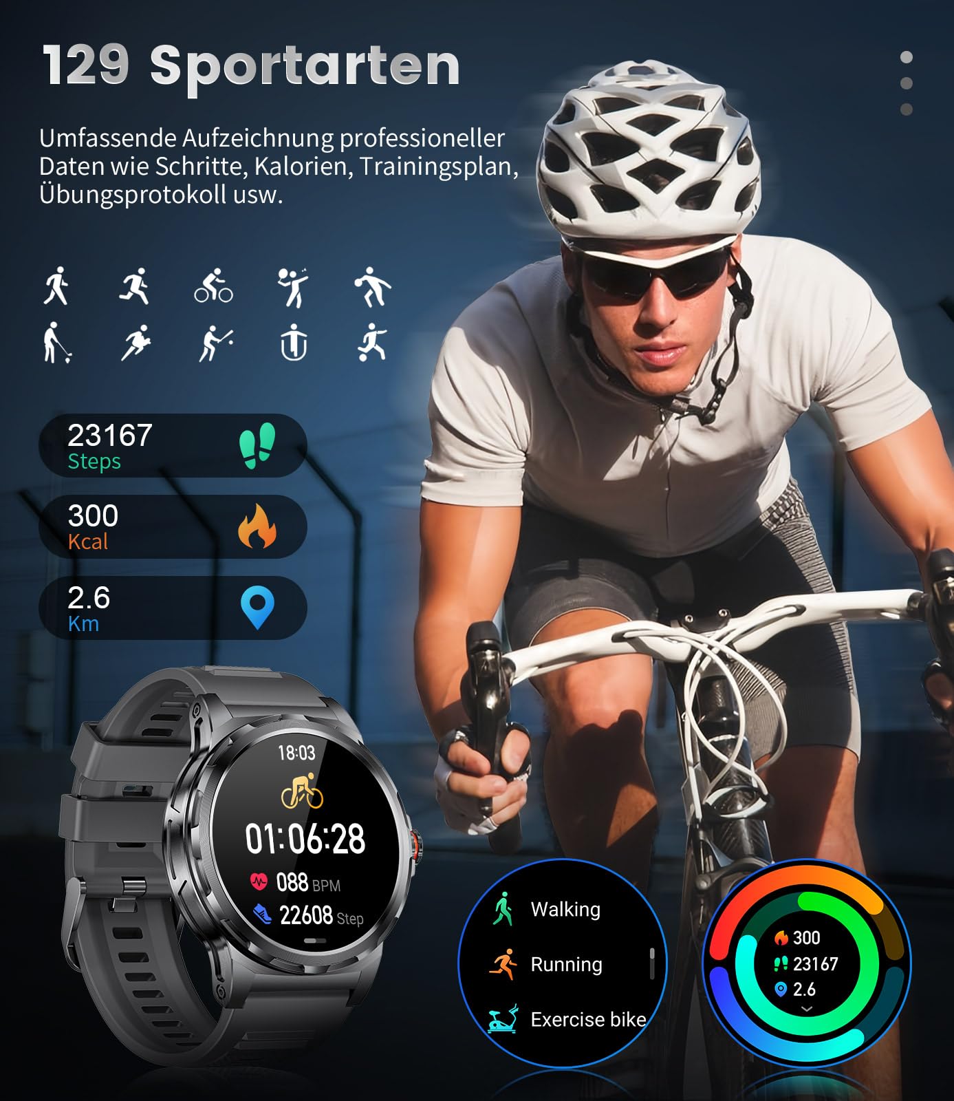 LIGE Militär Smartwatch Herren mit Telefonfunktion, 3 Armbänders, 1,43''AMOLED-Smartwatch mit Herzfrequenz, SpO2, Schlafmonitor, 5ATM Wasserdicht/120+ Sportmodi Outdoor Sportuhr für Android iOS
