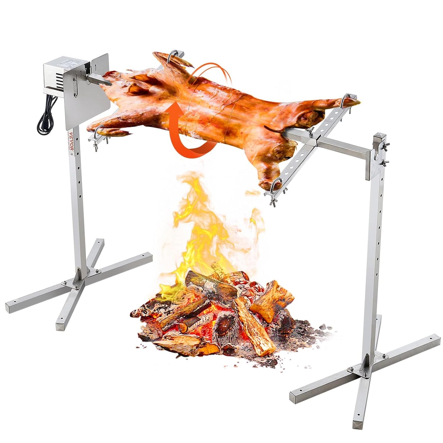 VEVOR Lammgrill, Spanferkelgrill, Spießbratengrill, 60 kg BBQ-Spießgrill für Schwein, Lamm, Ziege, elektrischer 52-W-Motor, kommerzielle Edelstahl-Drehspießröster mit Hitzeschild, 116 cm Spießlänge