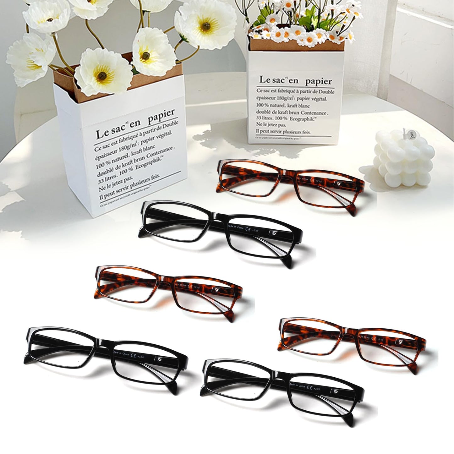 COJWIS Lesebrille 6 Pack herren und Damen Qualität Feder Scharnier Blaulichtfilter Leser Brille(6 Farbe Mischen-1, 2.00)