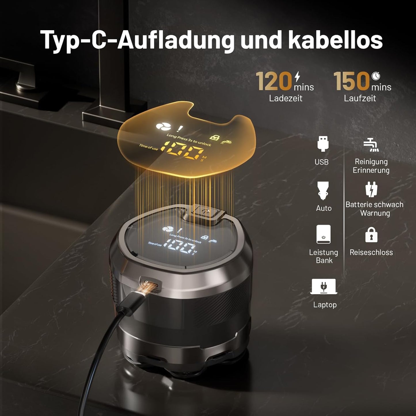 Glatzen Rasierer Herren, Dyoonoer Wasserdicht 7D Flexibler Glatzenrasierer, Magnetische Schwebender Kopf, Nass und Trocken Glatzen Rasierer mit LED Anzeige, Leicht Halten und Reinigen