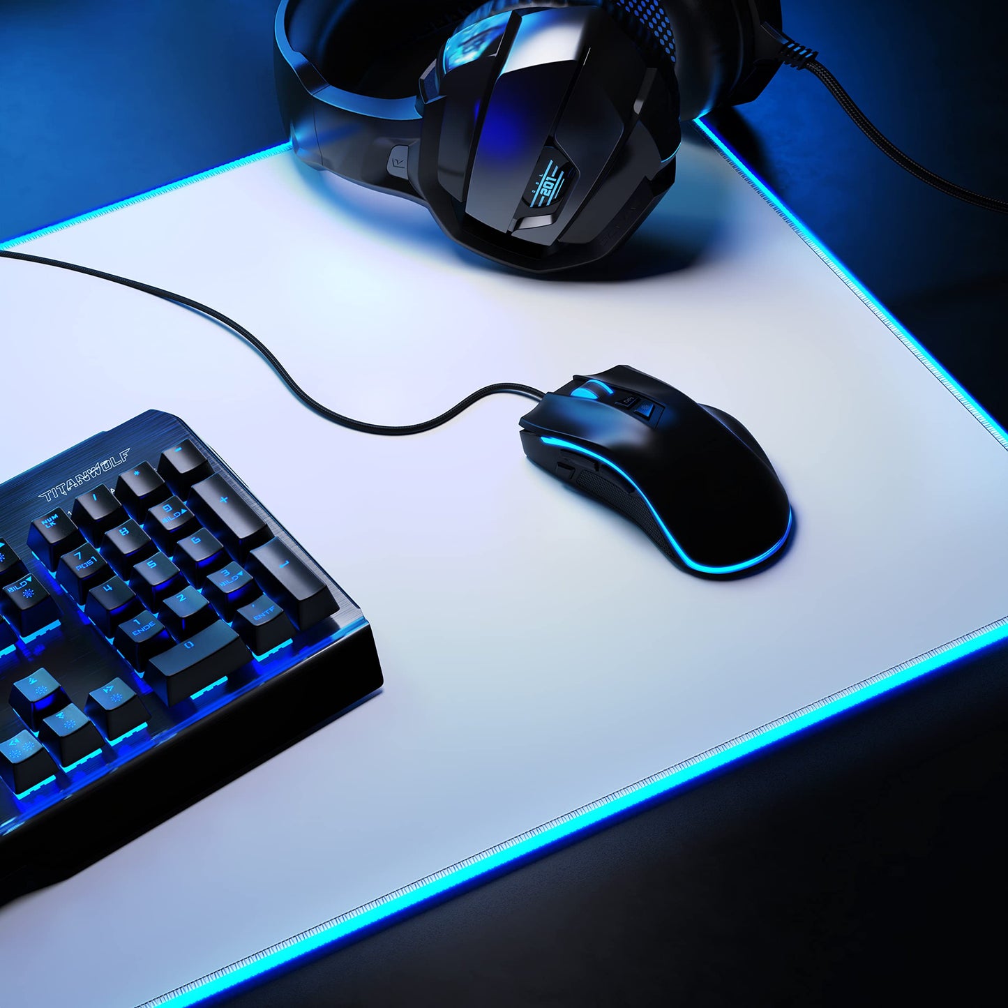 TITANWOLF - RGB Gaming Mouse Pad - LED Desk Pad - 800x300 mm - XXL Mouse Pad - LED Multi Color - 11 Lighting Modes - 7 LED Colors Plus 4 Effect Modes - Washable - Stars
