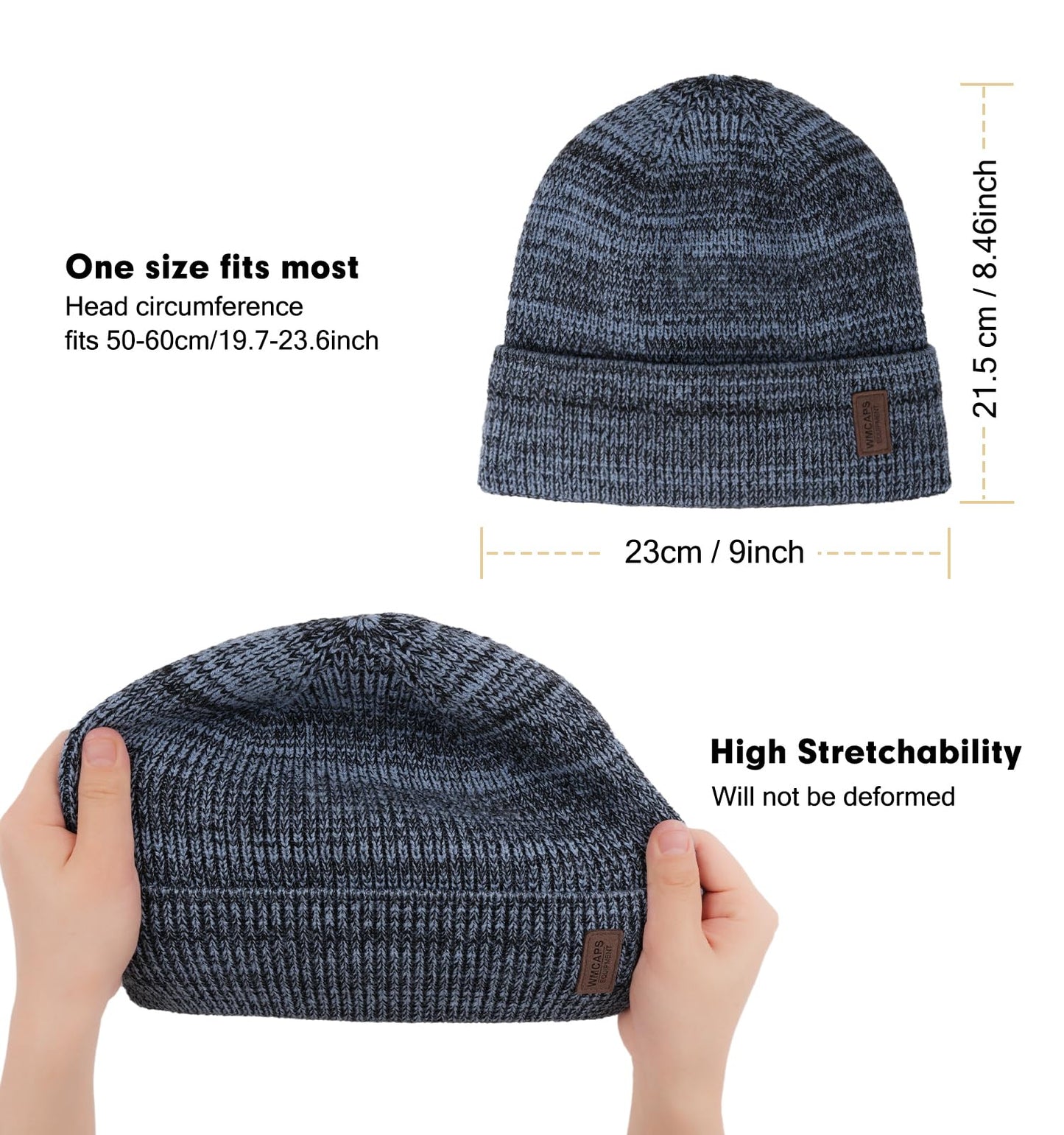 Wmcaps Beanie Mütze, Herren Winter Warme Unisex Wintermütze Strickmütze Dehnbare Weiche Wollmütze mit Bündchen und Dickem Warmem Futter Geschenk für Freundin männer Frauen