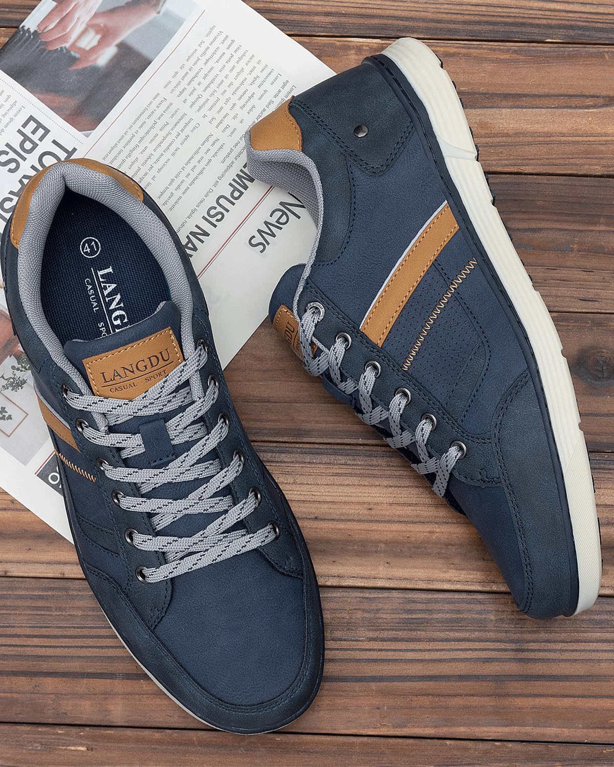 LANGDU Men’s Casual Sneakers – Lightweight Breathable Walking Sports Shoes