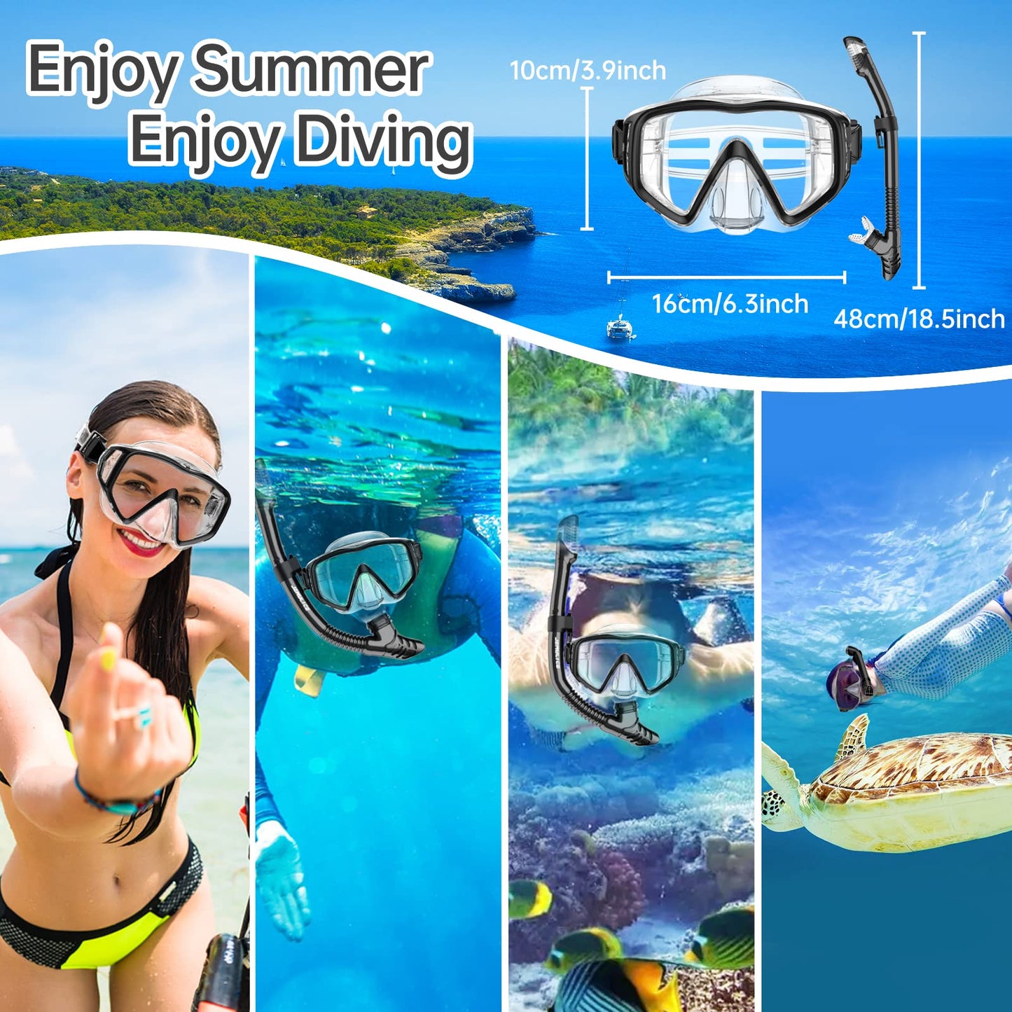 JEMULICE Schnorchelset Erwachsene, Schnorcheln Set mit Taucherbrille und Dry Schnorchel für Herren und Damen, Anti-Leck & Anti-Fog Tauchmaske aus Gehärtetem Glas für Tauchen, Schnorcheln und Schwimmen