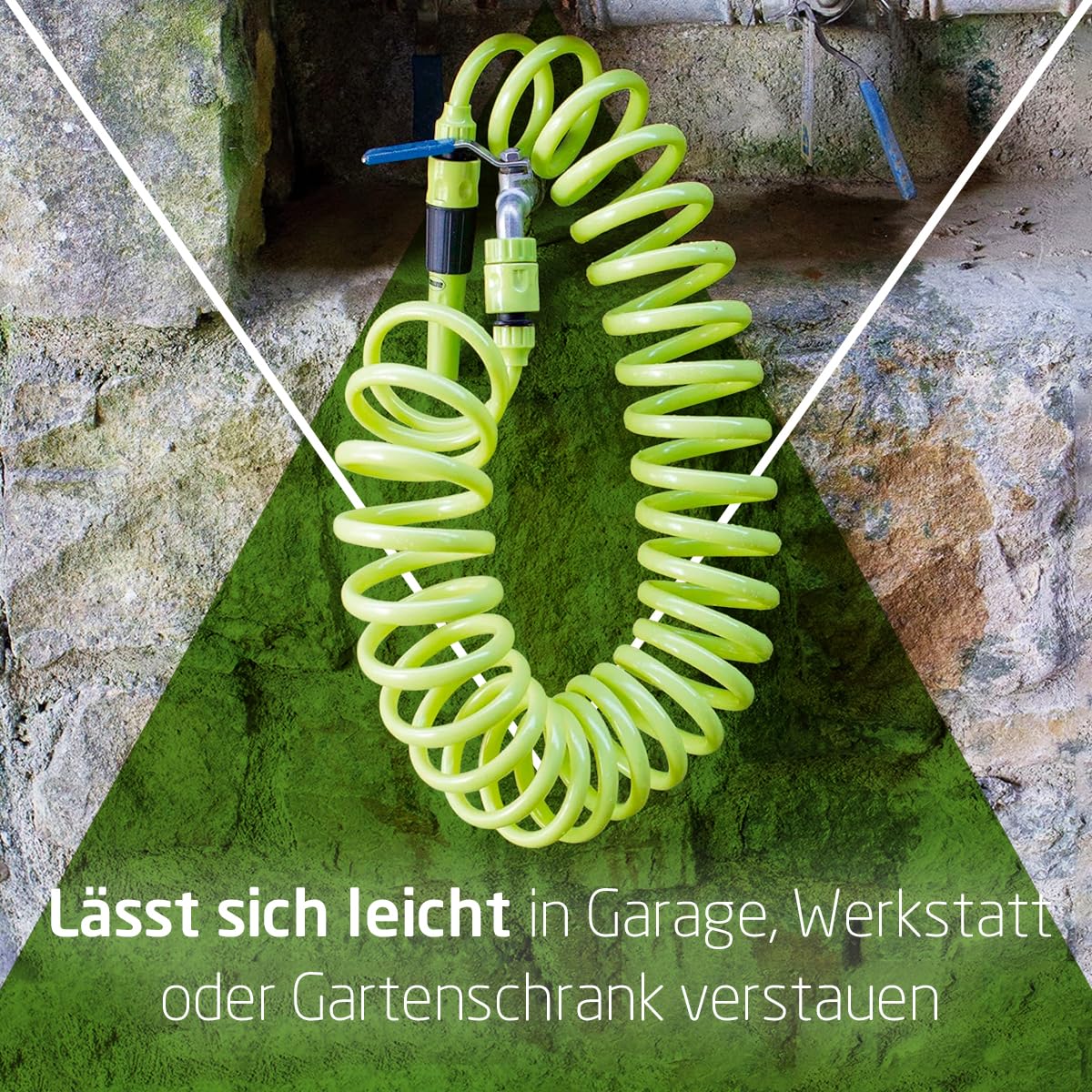 Amig - Spiralschlauch | aus Polypropylen | Ausziehbare Messung bis zu 7,5 m | Inklusive Bewässerungslanze, Adapter und 2 Spleißen | Pistaziengrün