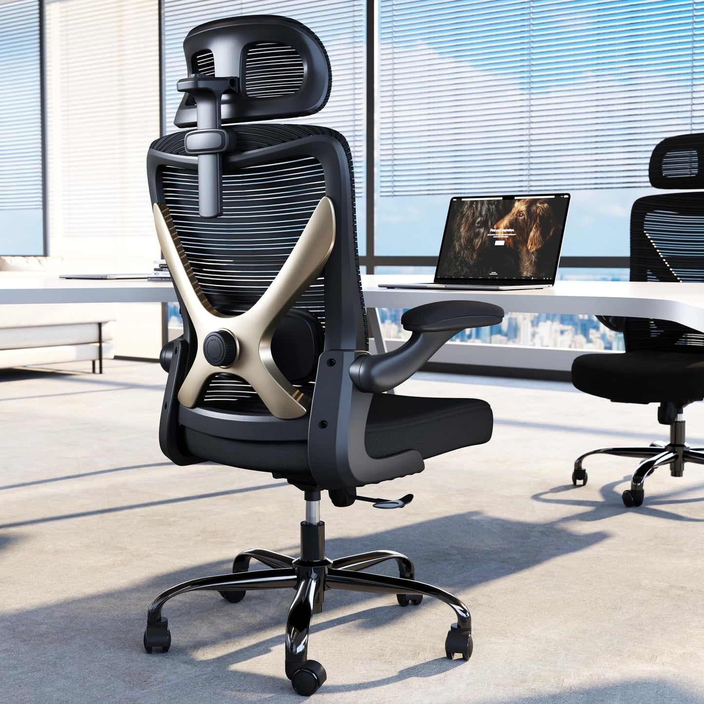 TRALT Ergonomischer Bürostuhl - X-förmiger bequemer Computer-Bürostuhl, Gaming-Stuhl, Bürostuhl mit Lendenwirbelstütze, Netz-Bürostuhl mit Kopfstütze (Grau-Silber)