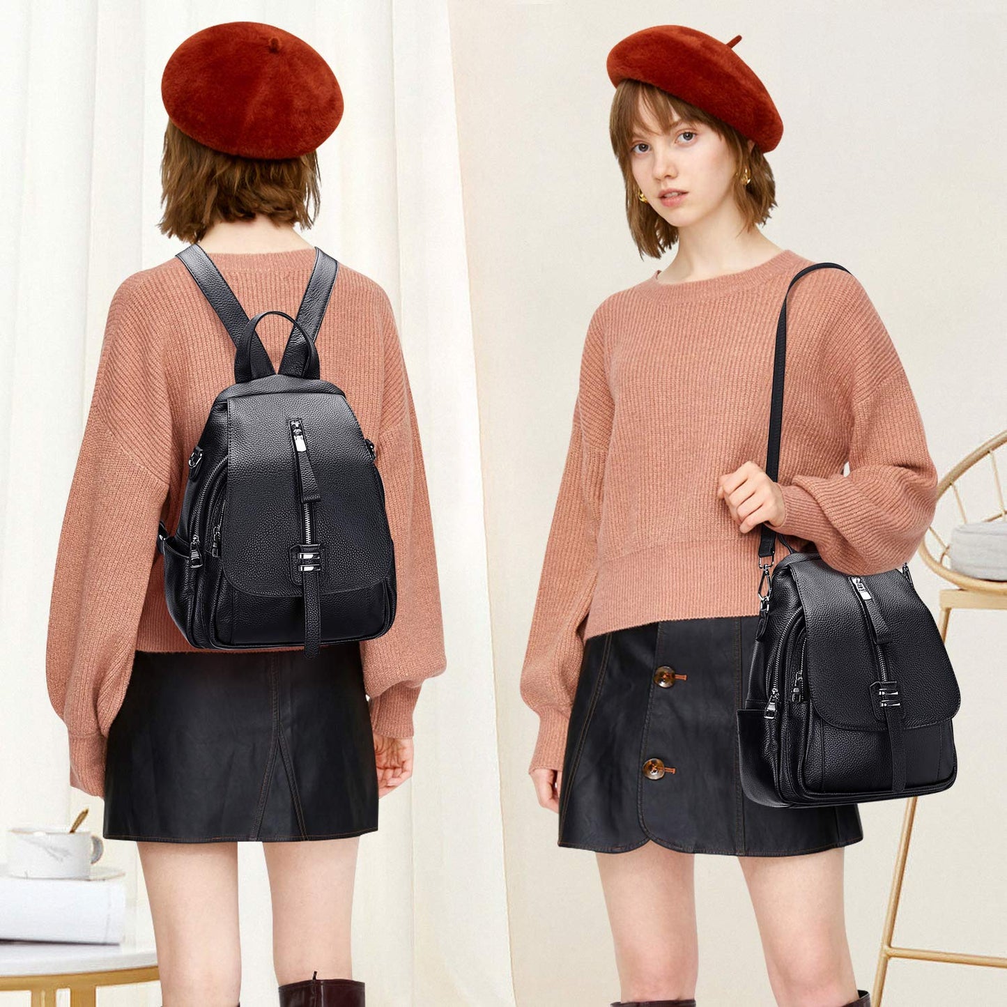 ALTOSY Genuine Leather Backpack Purse for Women