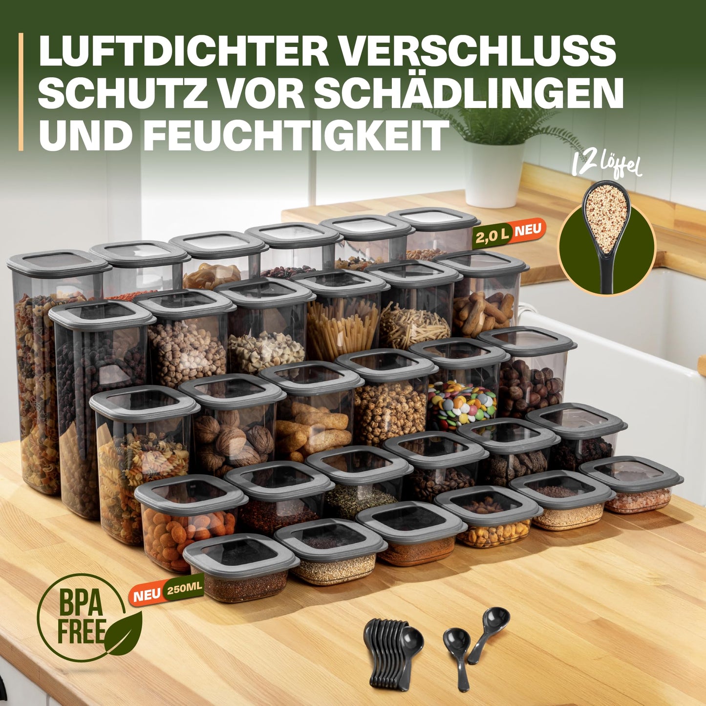 Viwares Vorratsdosen mit Deckel Luftdicht, 12er Vorratsbehälter Set BPA-Frei, Vorratsdose zur Müsli Mehl Aufbewahrung Küche, Praktische Organizer Küche, Frischhaltedosen für Lebensmittelaufbewahrung
