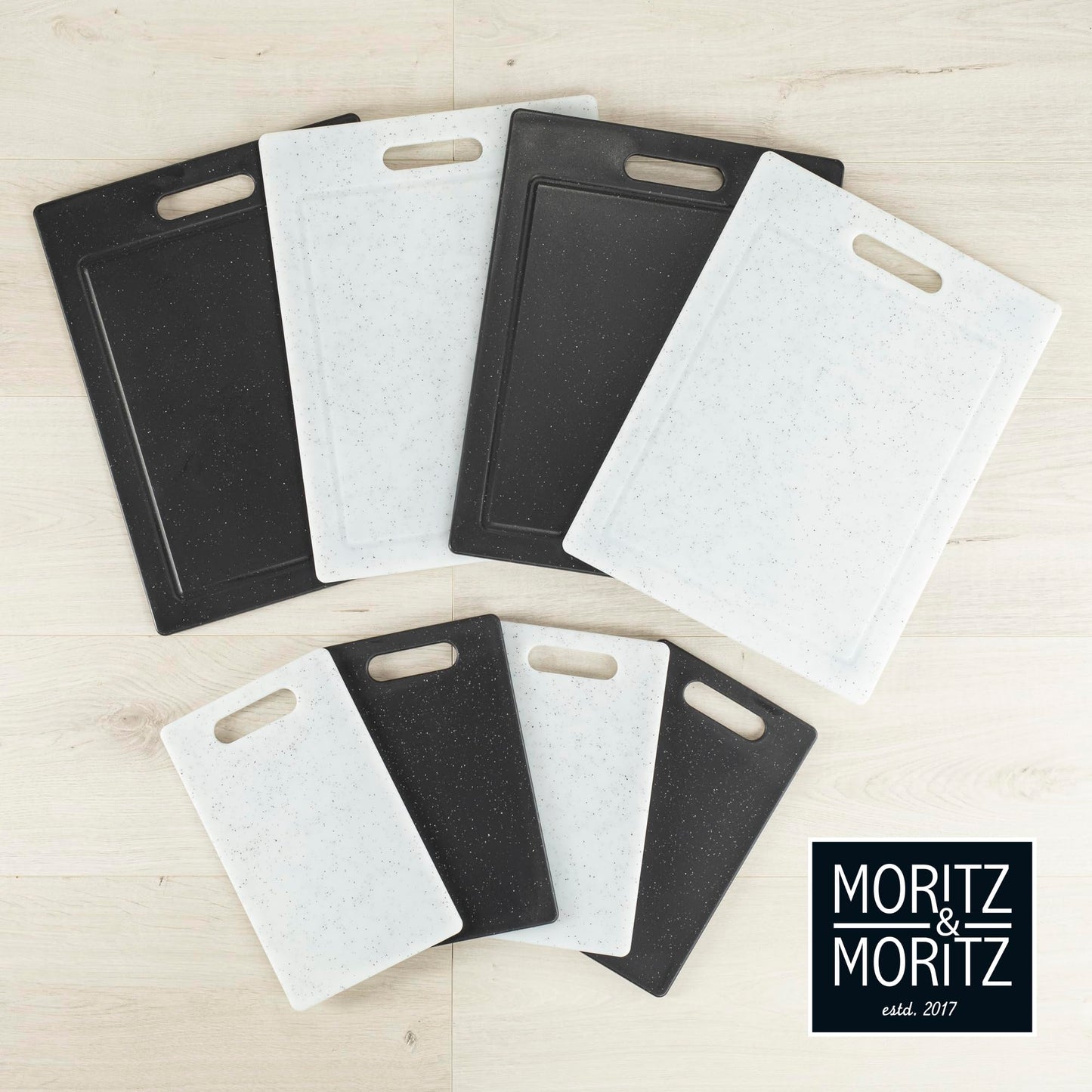 Moritz & Moritz 2x Schneidebrett Kunststoff Set in Granit Optik - 25 x 15 cm - Schneidebretter BPA frei - Frühstücksbrettchen - Schneidebrett Set hygienisch und spülmaschinenfest