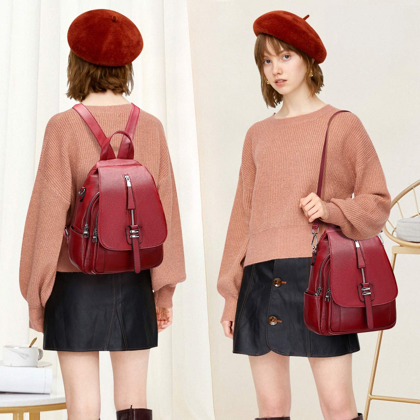 ALTOSY Genuine Leather Backpack Purse for Women