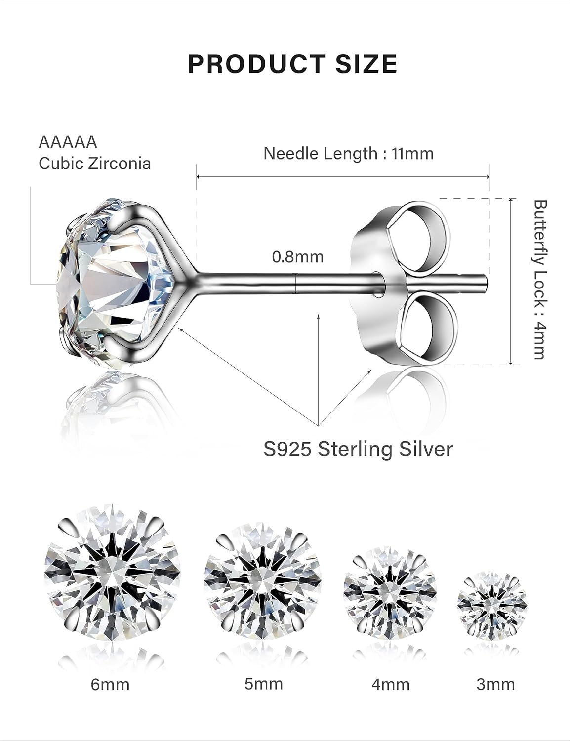 4 Pairs 925 Sterling Silver Stud Earrings