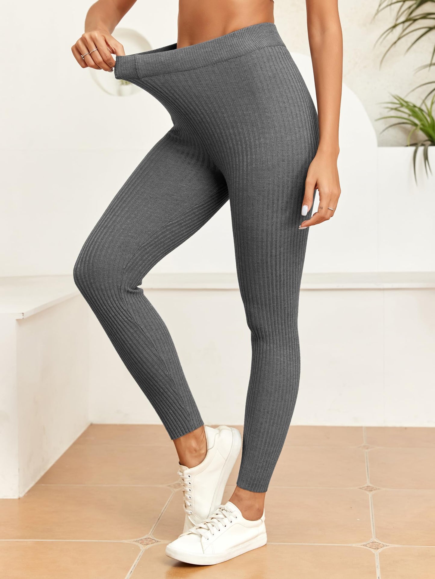 Famulily High-Waisted Ribbed Knit Leggings for Women