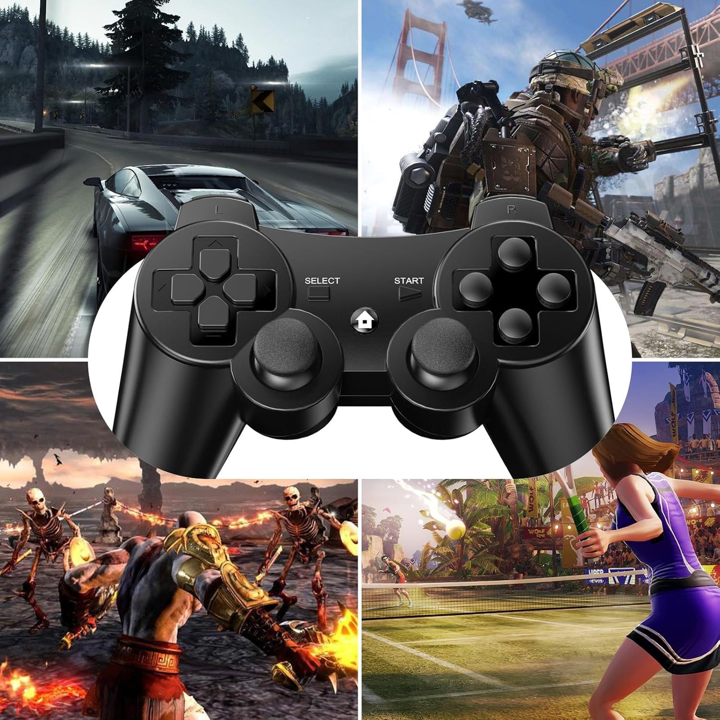 Diswoe Controller for PS-3, 2 Pack Wireless Controller for Play-Station 3 with Dual Shock, Gyro Axis, Bluetooth Controller, Rechargable Remote Gamepad Joystick with 2 Charging Cables