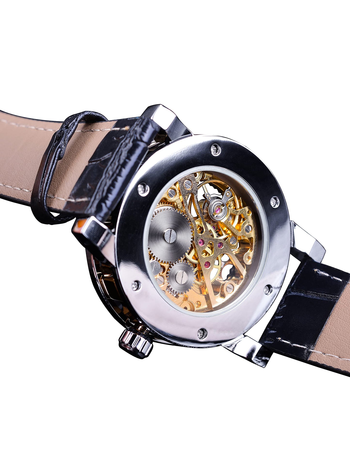 FORSINING Gewinner Retro Manuelle mechanische Skelett Uhr mit Diamantschnitzen Blume Handwerk Männer Armbanduhr Klassische römische Zahl, Schwarze Goldfarbe
