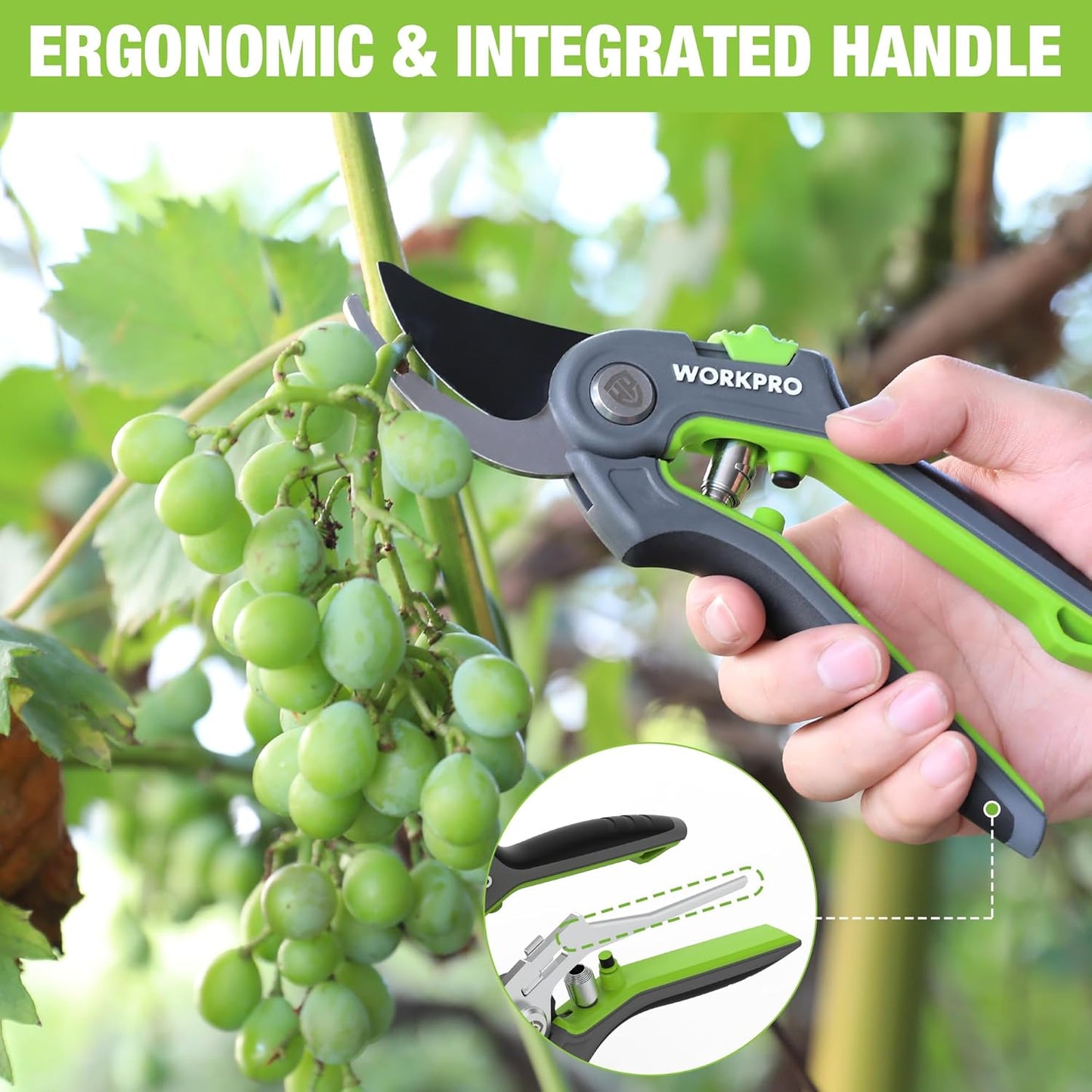 WORKPRO Bypass Gartenschere 210mm, professionelle Astschere mit SK5 Klinge für frische Zweige, ideales Gartenwerkzeug für Pfropfen, Beschneiden, Ernten, Pflanzenschere Baumschere für Gartenarbeit