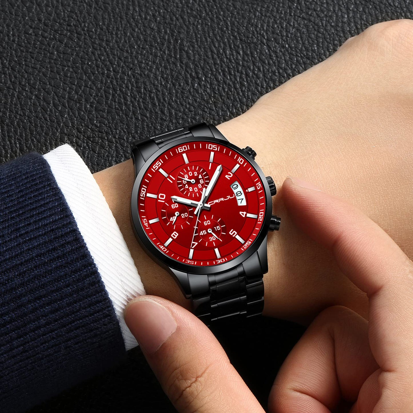 CRRJU Herren Uhr Business Edelstahl wasserdichte Chronographen mit Kalender Armbanduhr Edelstahlband Stoppuhr Analog Quarzuhr