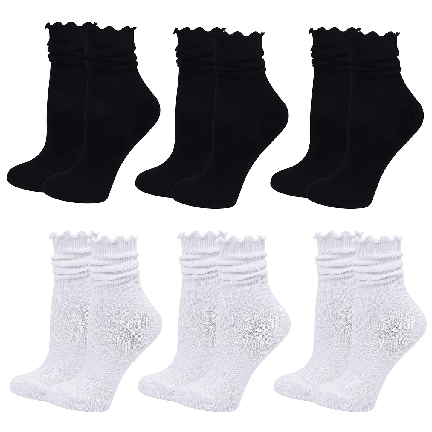 Women's Ruffle Socks – 6 Pairs Casual Cute Cotton Knit Socks