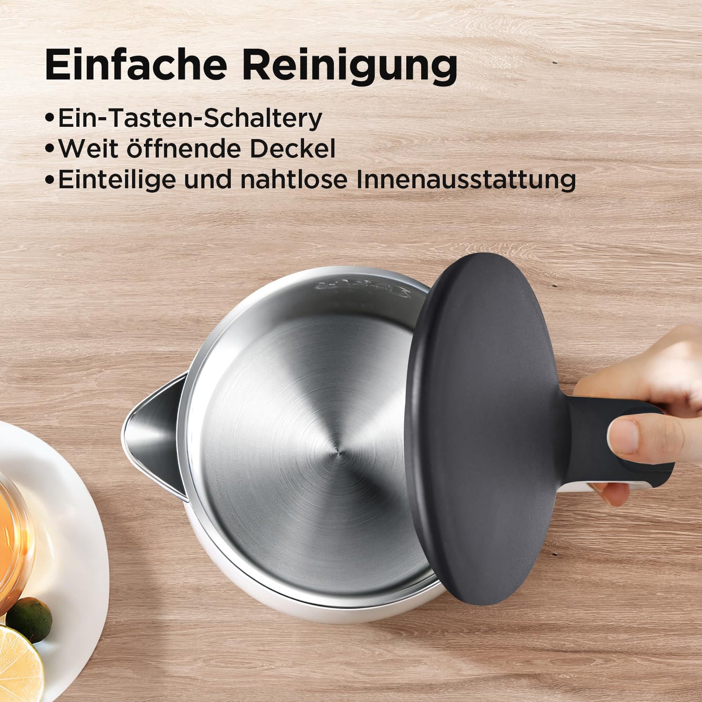 Midea Wasserkocher mit Temperatureinstellung (40, 60, 70, 80, 90, 100 Degree C),Edelstahl 1,7 Liter,Kettle 2200W mit Sichtfenster, Warmhaltefunktion für 60 Min