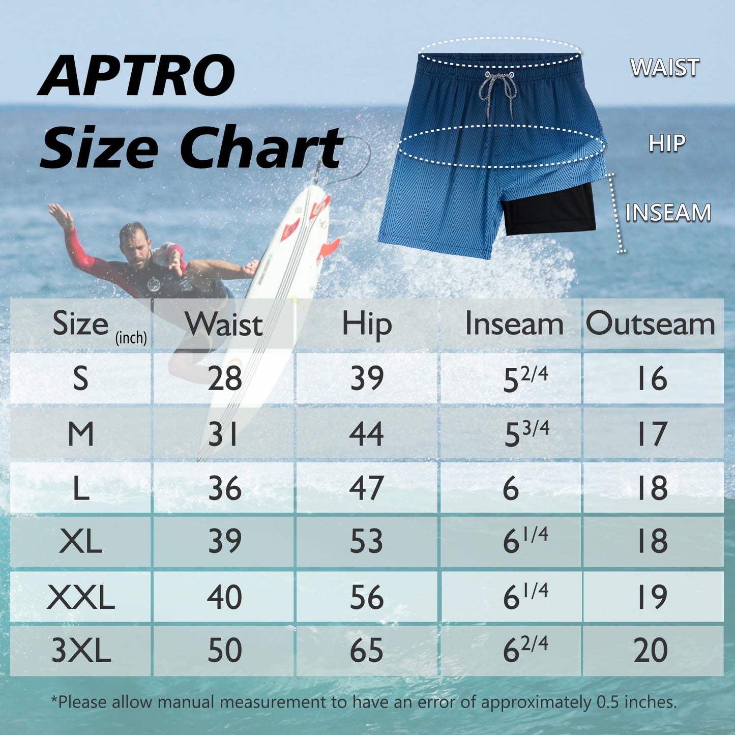 APTRO Men’s 2-in-1 Swim Shorts – Quick-Dry Board Shorts