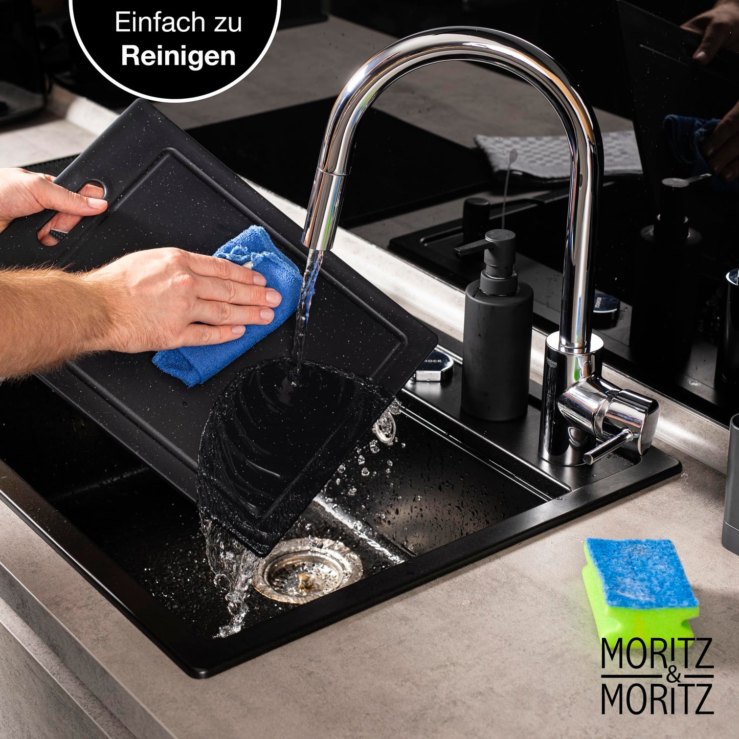 Moritz & Moritz 2x Schneidebrett Kunststoff Set in Granit Optik - 25 x 15 cm - Schneidebretter BPA frei - Frühstücksbrettchen - Schneidebrett Set hygienisch und spülmaschinenfest