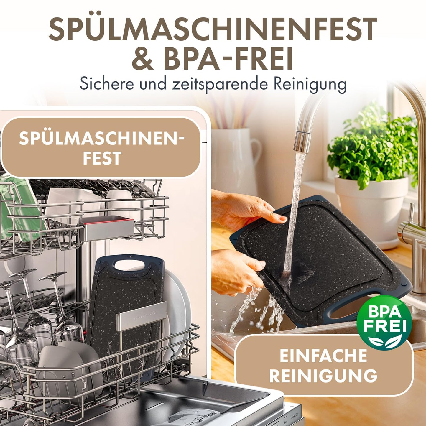 Blumtal Schneidebrett Set mit 3 Größen (S/M/L) - Schneidebrett Kunststoff groß + Saftrillen & Griff - Cutting Board - Küchenbrett BPA frei - Schneidbrett Spülmaschinenfest - Schneidebretter Grau