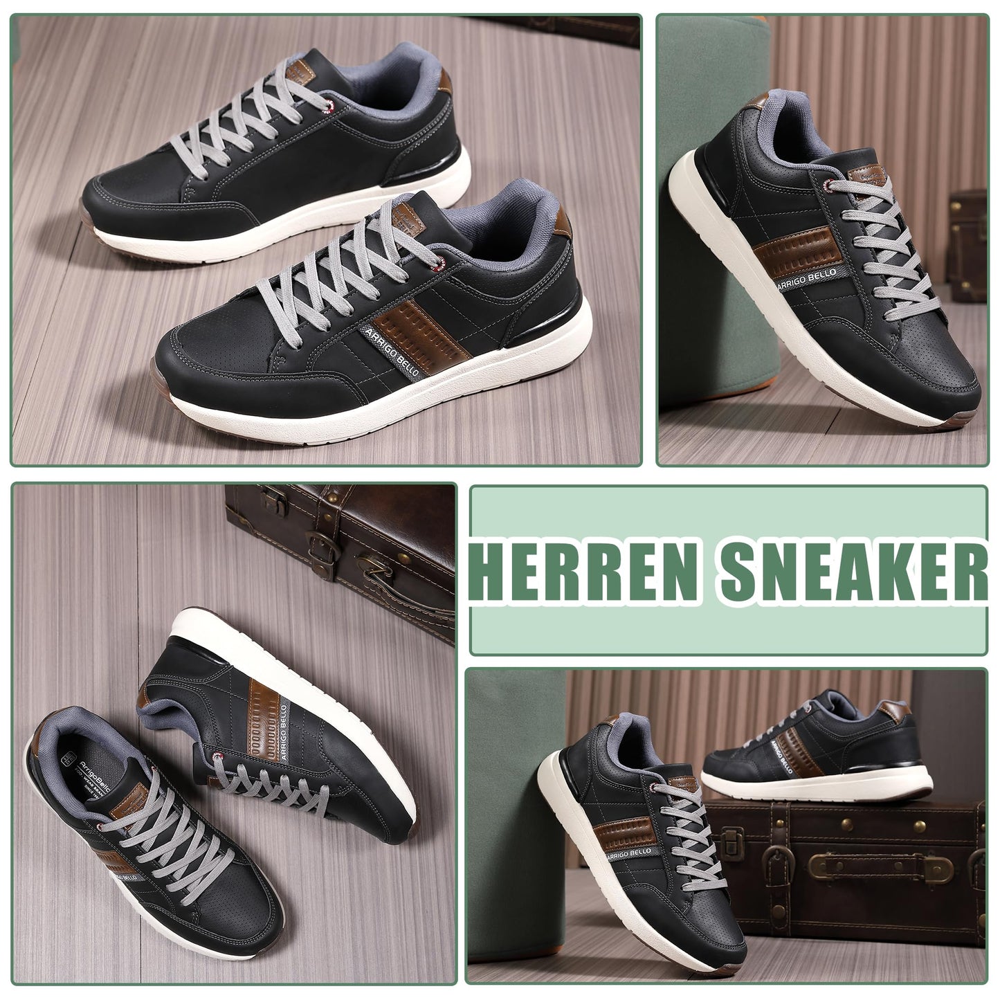Men’s Casual Fashion Sneakers – Lightweight Non-Slip Faux Leather Shoes