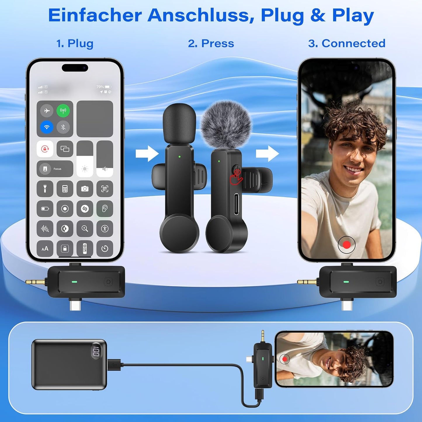 QINOJA Lavalier Mikrofon für iPhone Android Kamera – Mikrofon Handy für Videoaufzeichnung, Live-Streaming, YouTube, TikTok, Vlog, Interview